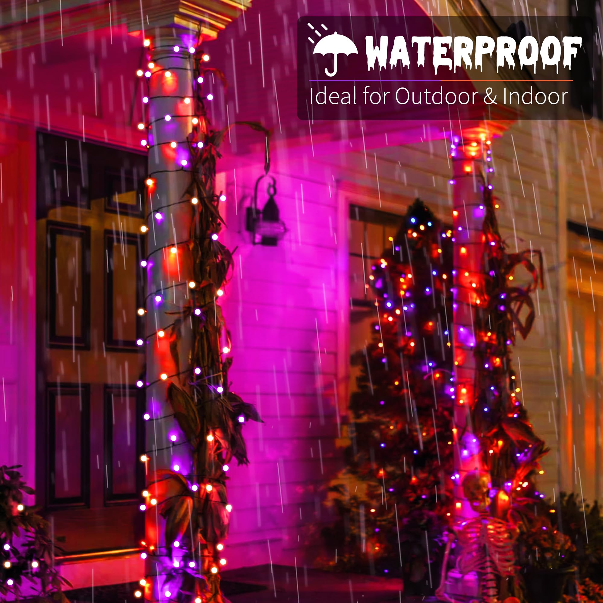 Brizled Purple & Orange Halloween LED String Lights - 66ft 200 LED Connectable Fairy Lights with 8 Lighting Modes & Timer - Waterproof Outdoor/Indoor Decor for Garden, Tree, Party, Wedding, Christmas