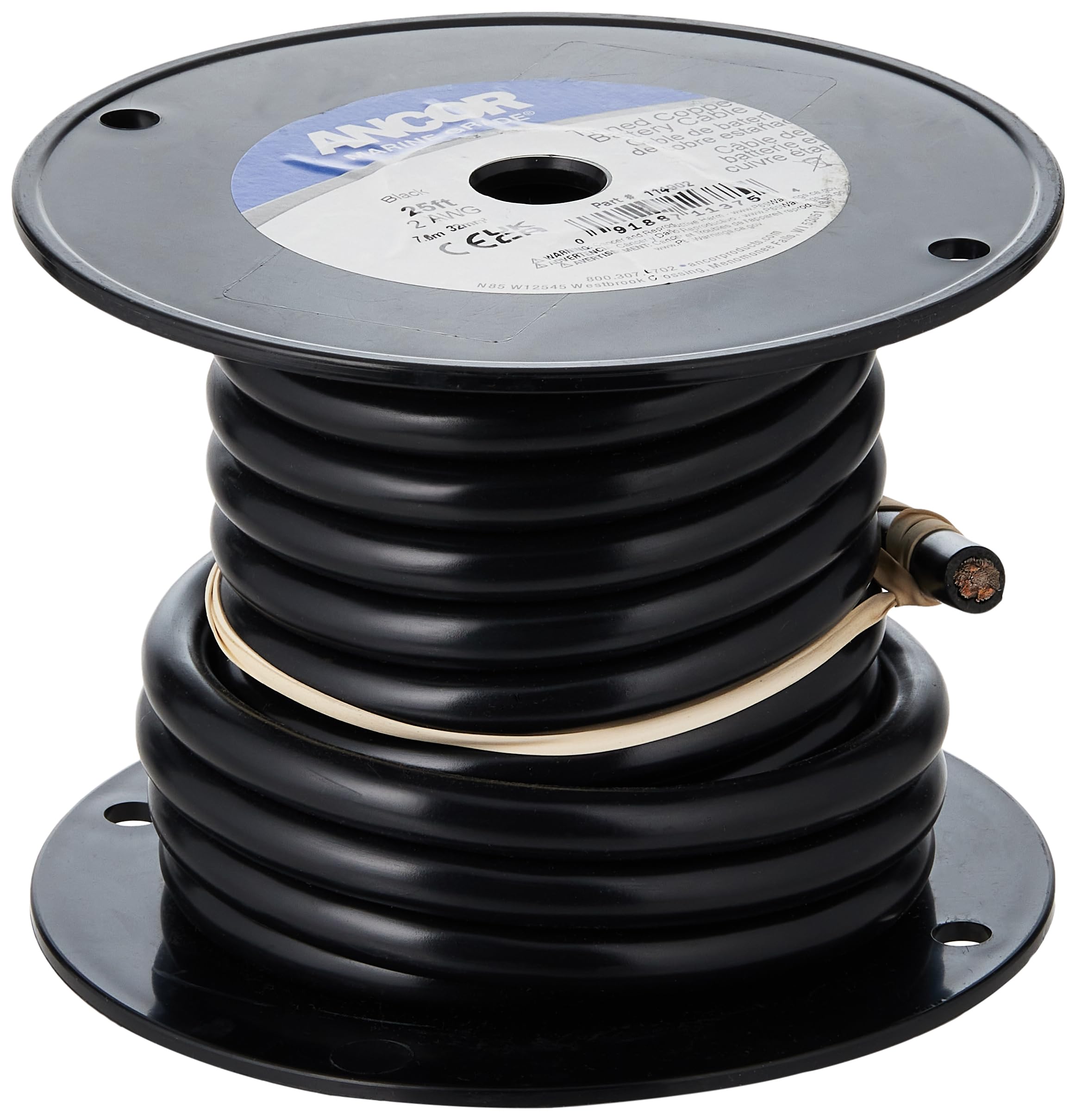 Ancor 114005 2 AWG (32mm2) Tinned Copper Battery Cable - 50ft Black - Marine, RV, Solar & Automotive Power Wiring