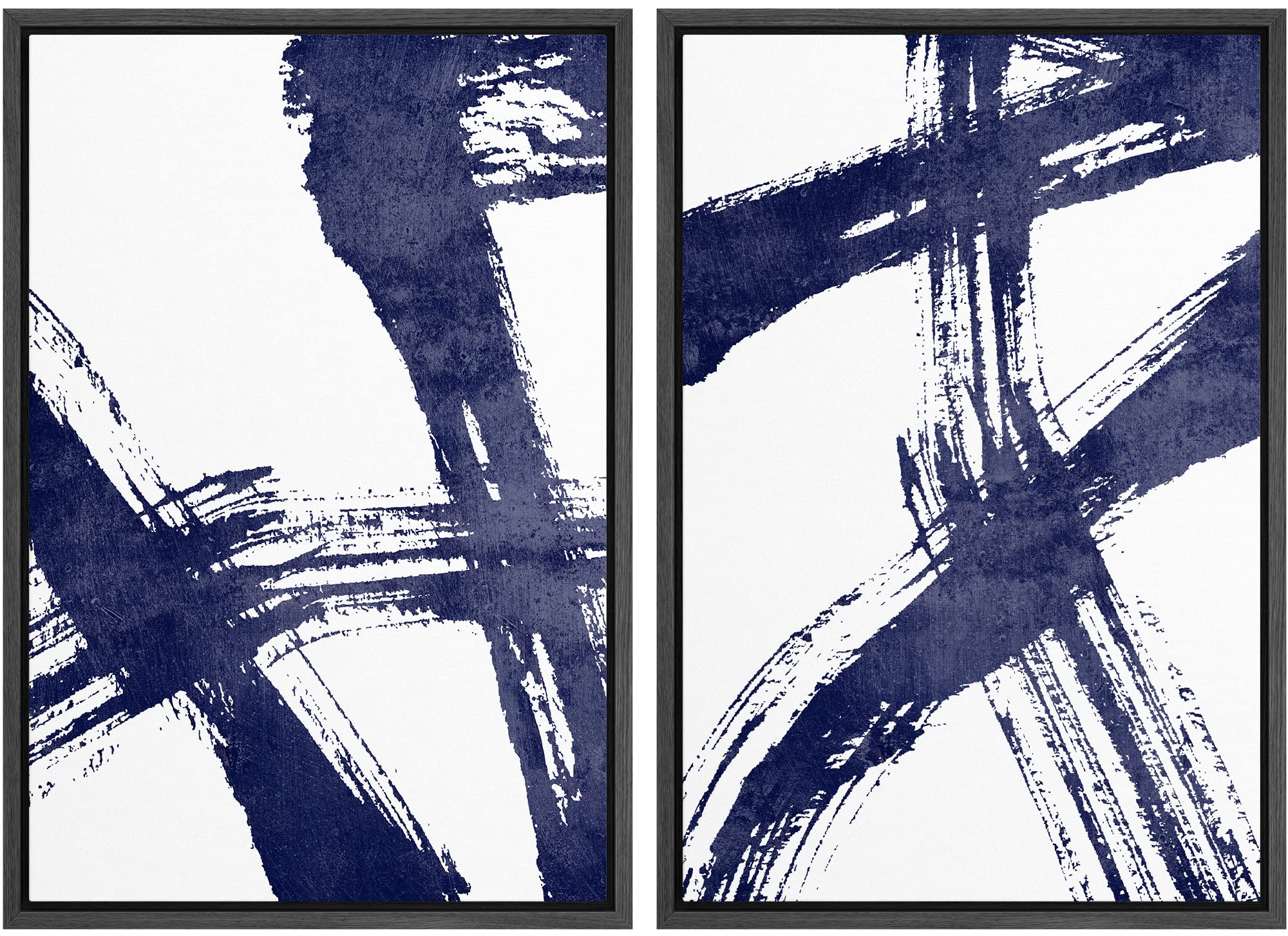 Ashbrook Framed Canvas Print Wall Art Set - Blue & White Abstract Paint Stroke Modern Art for Living Room, Bedroom, Office Decor - 16x24 Inches Black Frame | Perfect for Home, Office & Gift Giving