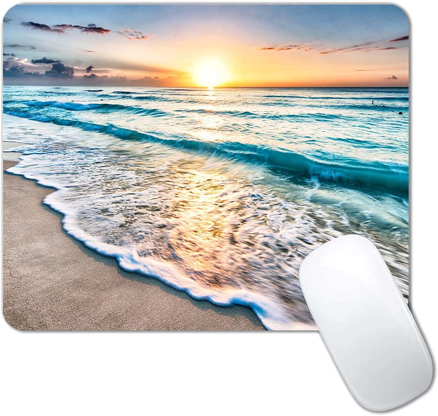 Beach Sunset Mouse Pad - Cute Custom Small Mouse Pads with Designs, Portable Non-Slip Rubber Base Wireless Mouse Mat for Laptop & Office - Perfect for Work, Gaming & Home Computer Setup