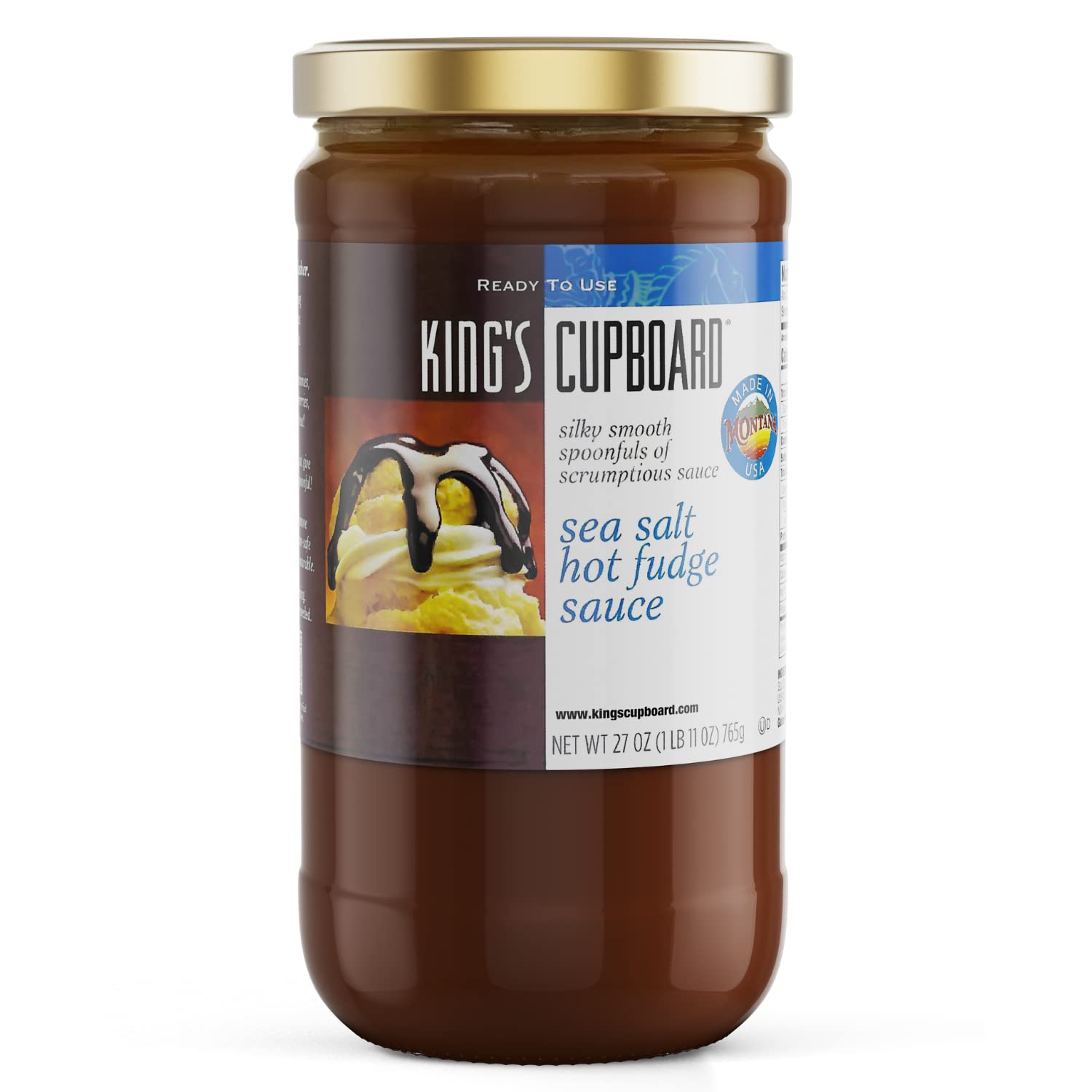 King's Cupboard Sea Salt Hot Fudge Chocolate Sauce - Premium All Natural Dessert Topping for Ice Cream, Coffee, Fondue & Ganache | Gluten-Free, Kosher Certified | Perfect for Sundaes, Milkshakes & Baking (27oz)