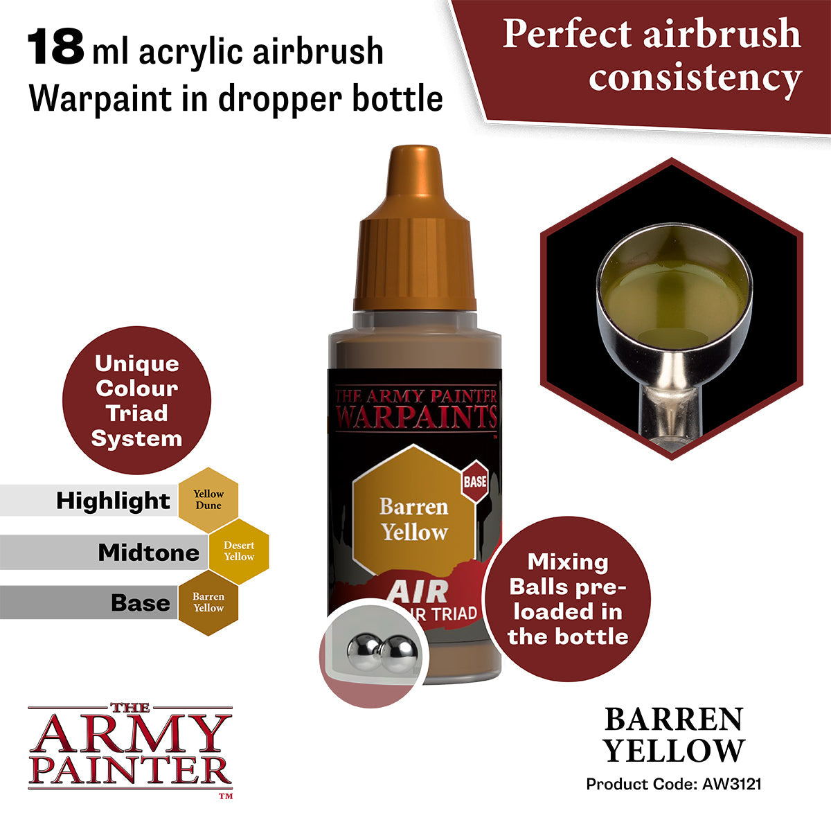 Warpaints Air: Barren Yellow - Premium Matte Acrylic Paint for Miniatures & Models - Perfect for War Gaming, Tabletop RPGs, and Hobby Painting