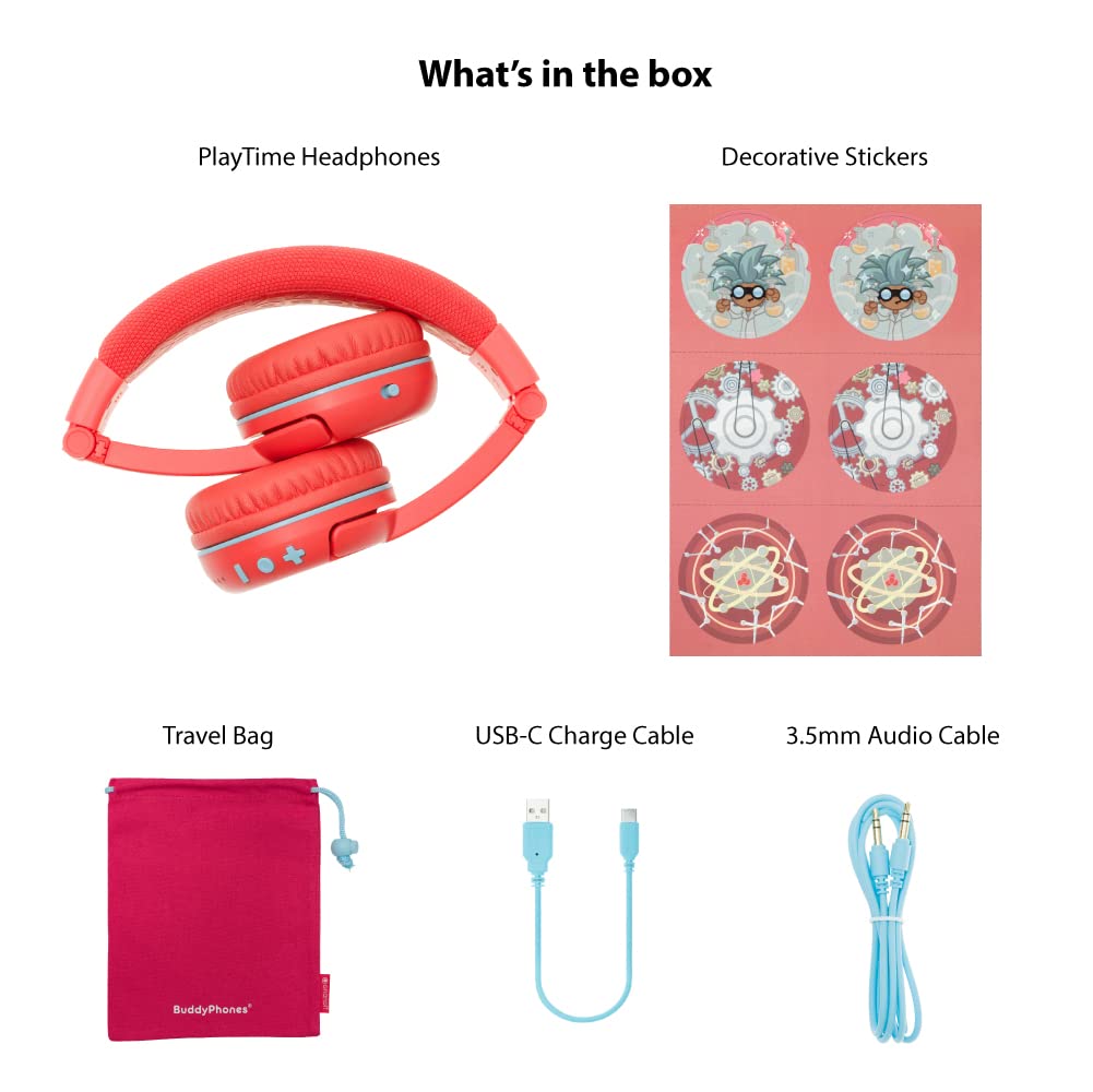 Wireless Bluetooth Headphones for Kids Ages 3-7 | Comfortable On-Ear Design with Volume Limiter | Perfect for School, Travel & Home Learning (Red)