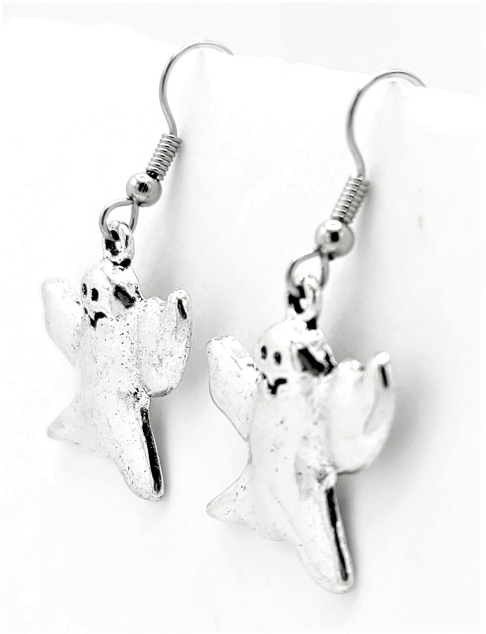 Ghost Charm Dangle Earrings - 23x24mm Silver Alloy Hypoallergenic Earrings with Fishhook & Ball Post Options | Gothic Jewelry for Halloween, Cosplay & Everyday Wear