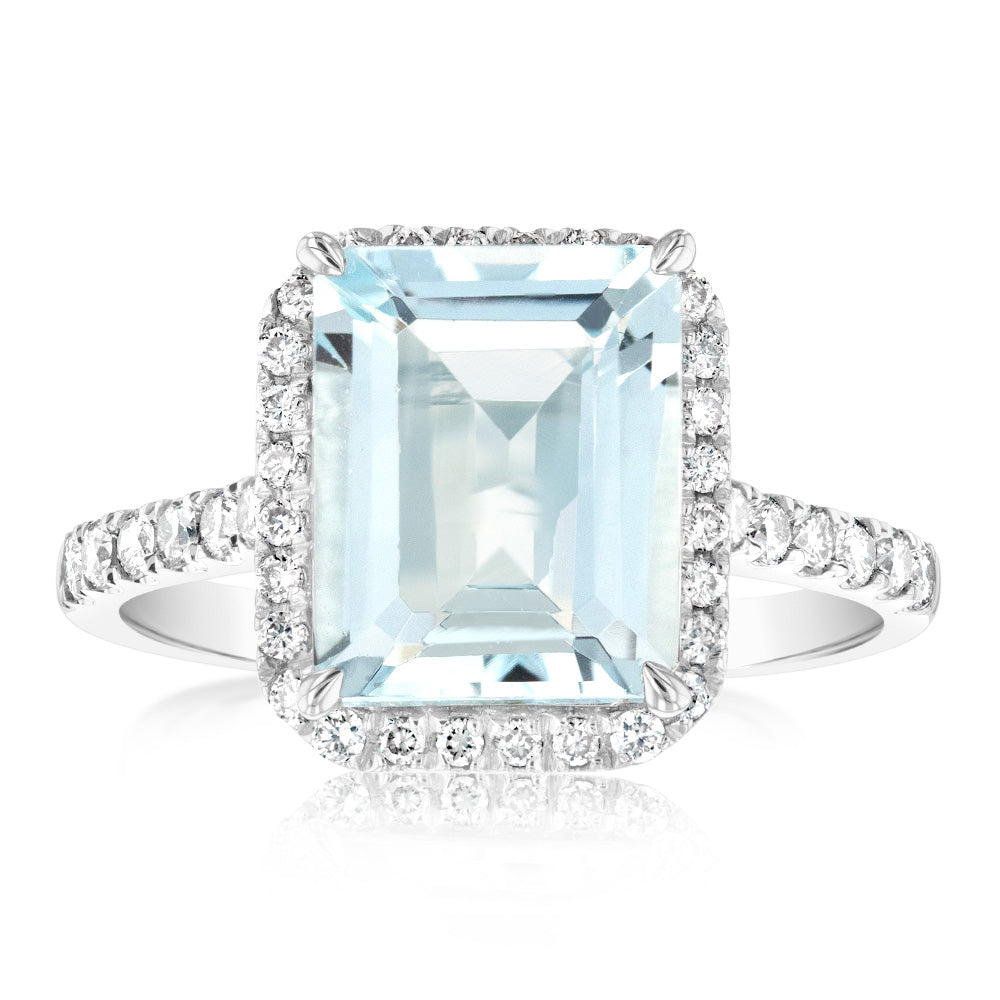 9ct White Gold 2.4ct Aquamarine & 1/3ct Diamond Engagement Ring for Women - Perfect for Weddings, Anniversaries & Special Occasions