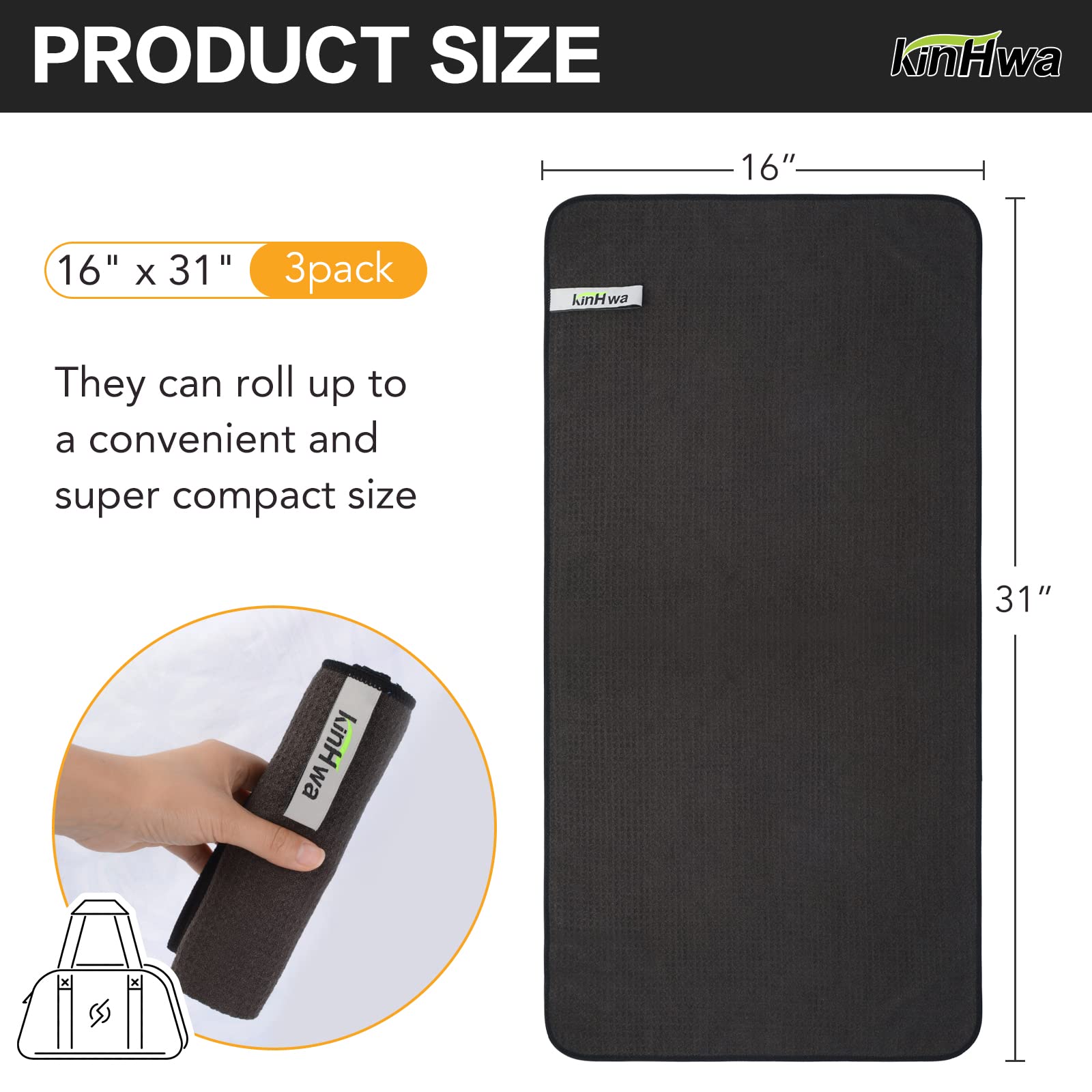 KinHwa Microfiber Gym Towels - Super Absorbent & Quick Dry Workout Towels for Yoga, Fitness, Treadmill & Cycling | Perfect for Gym, Home Workouts & Sports Activities