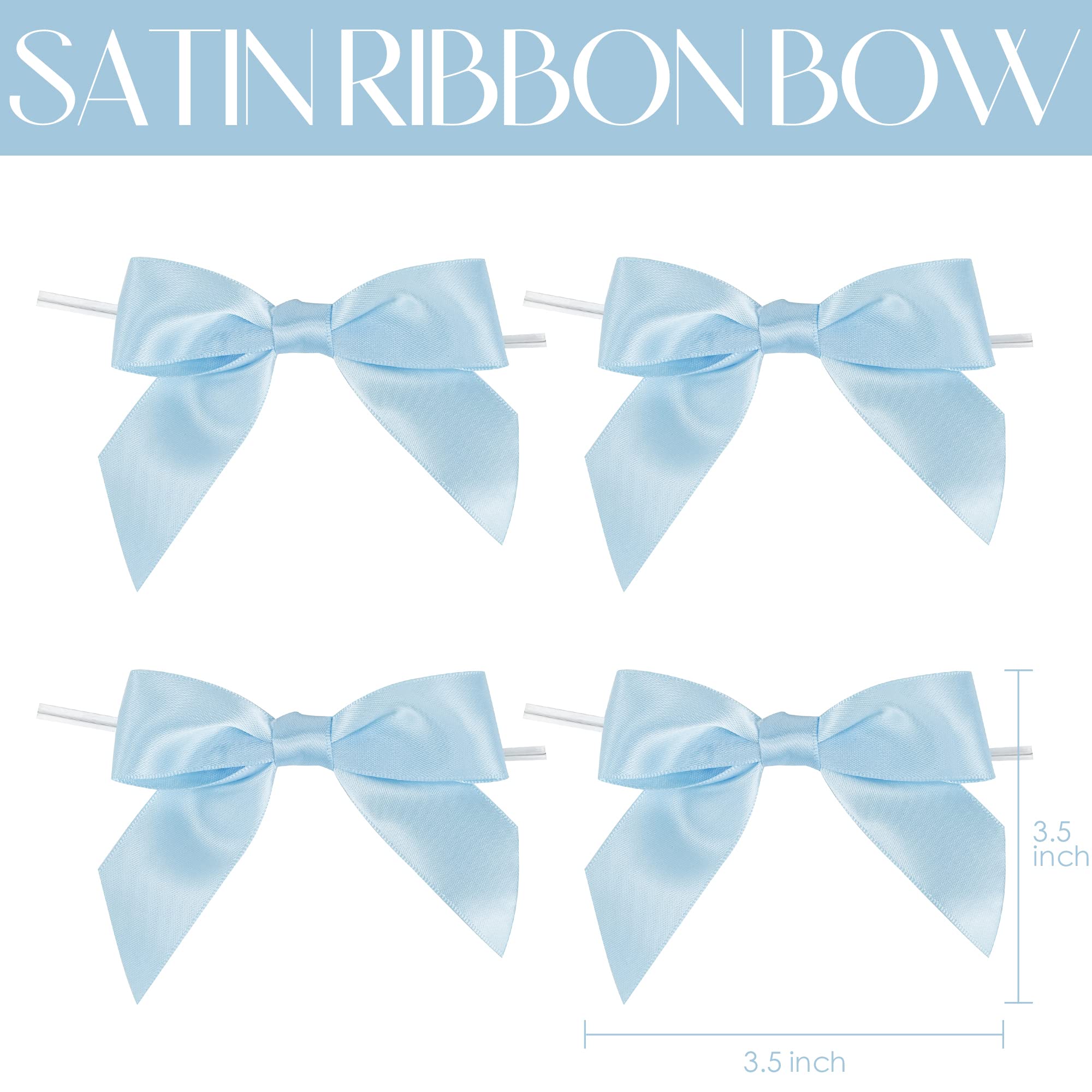 AIMUDI 3.5 Inch Light Blue Satin Ribbon Bows - 50 Pre-Tied Baby Shower Bows for Gift Wrapping, Wedding Favors, Gender Reveal, Birthday Decorations & Craft Projects - Perfect for Treat Bags, Cake Pops and Party Decor