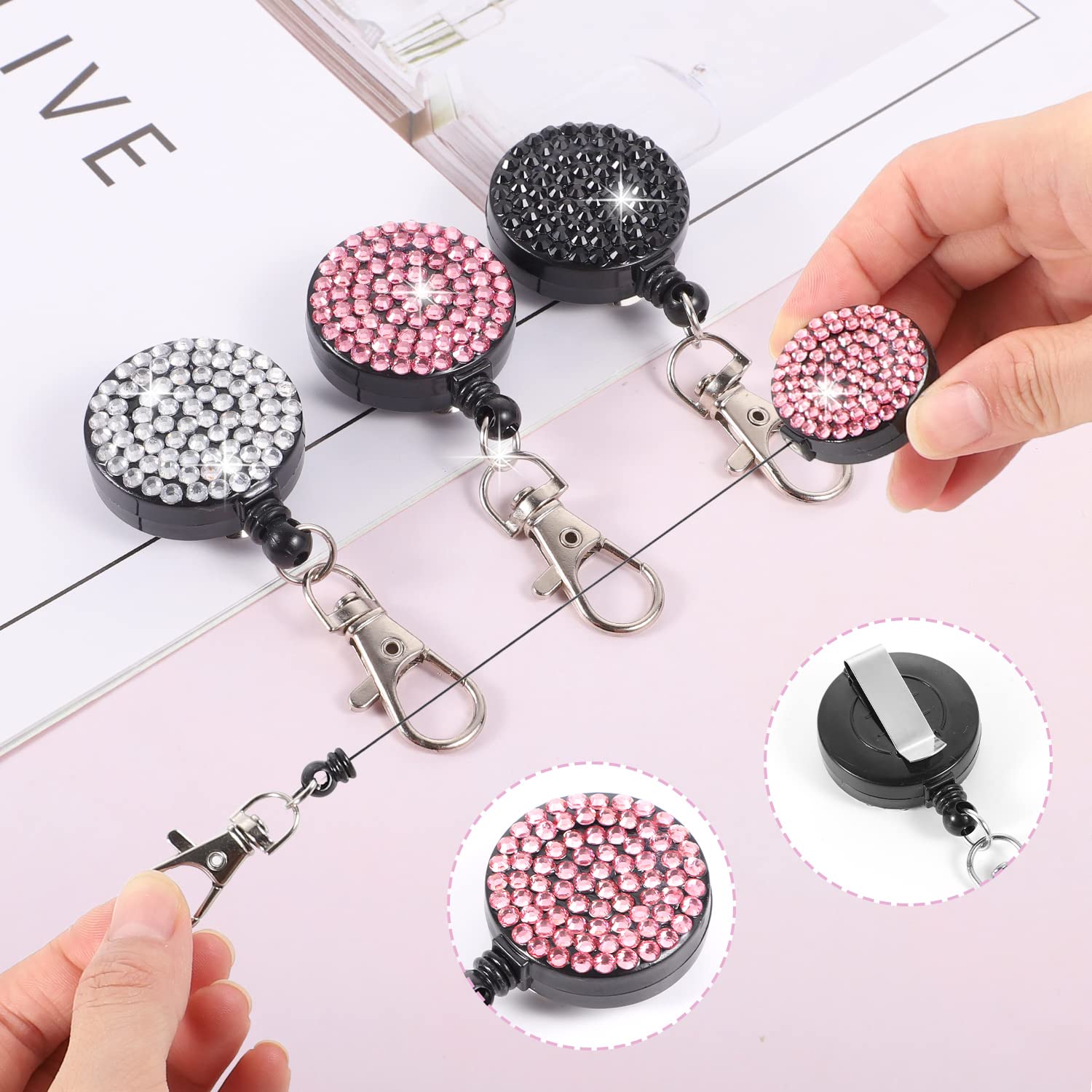 3-Pack Rhinestone Lanyards for Women - Bling ID Badge Holders for Teachers, Students & Kids - Office & School Use