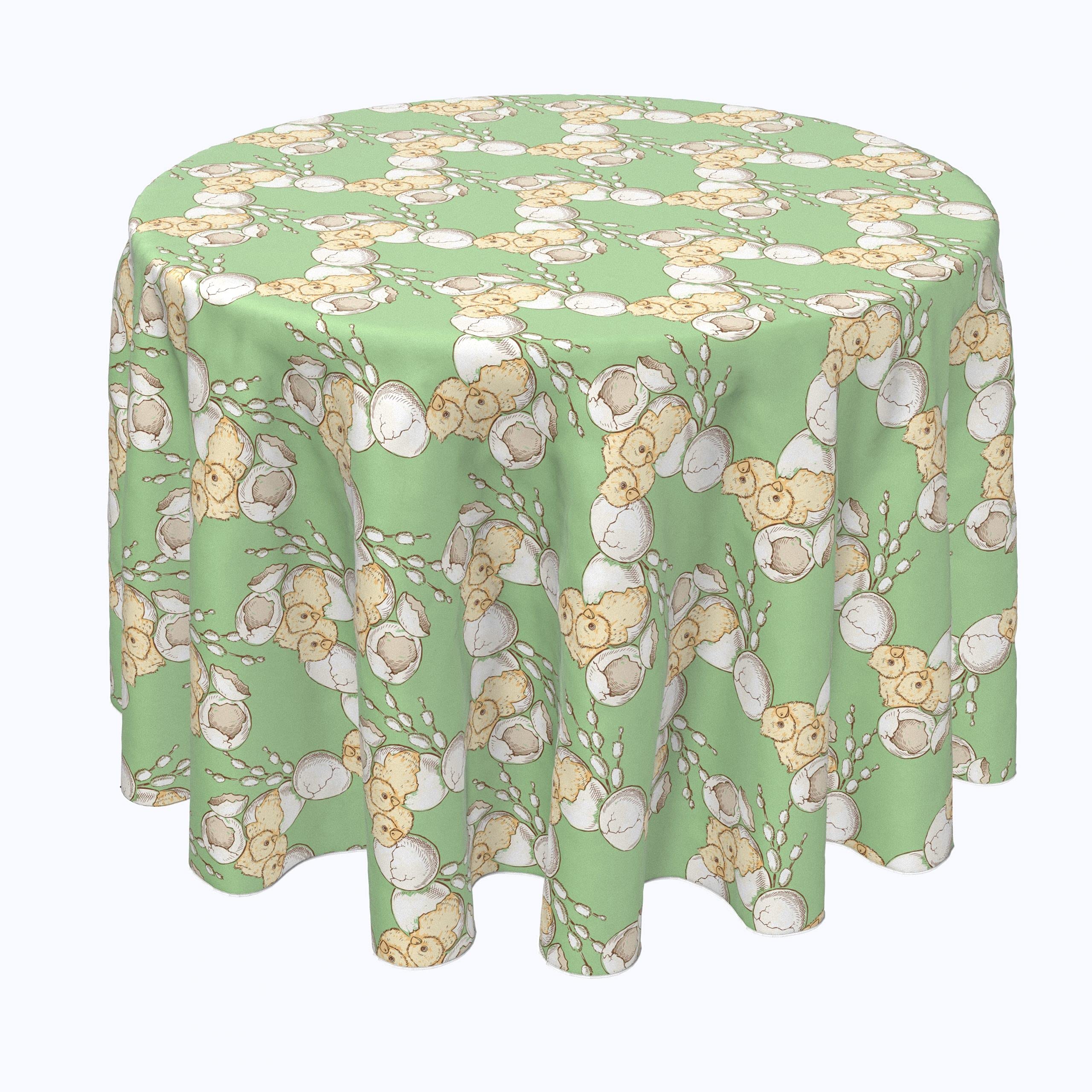 84 Inch Round Tablecloth - 100% Polyester Washable Fabric - Walking on Egg Shells Design - Perfect for Dining Tables, Wedding Receptions & Party Decor