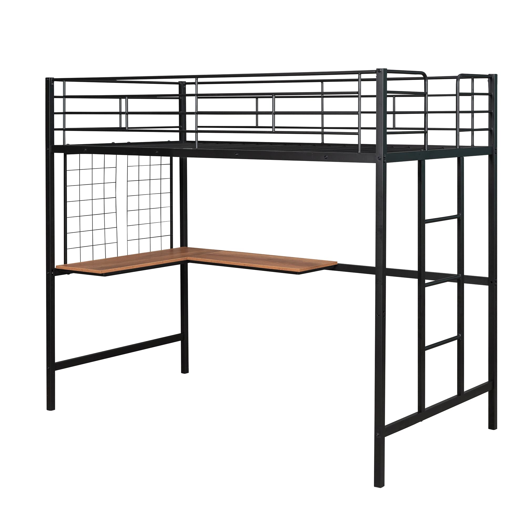 Twin Metal Loft Bed with Study Desk & Storage - Space-Saving Bunk Bed for Kids & Teens - Black Sturdy Metal Frame for Bedroom, Dorm Room or Small Spaces