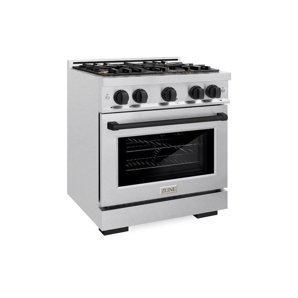 ZLINE Autograph Edition 30-inch 4.2 cu. ft. Dual Fuel Range with 4-Burner Gas Cooktop & Convection Oven - Satin Stainless Steel with Matte Black Accents (HDRSZ 30 MB) - Perfect for Gourmet Cooking & Modern Kitchens