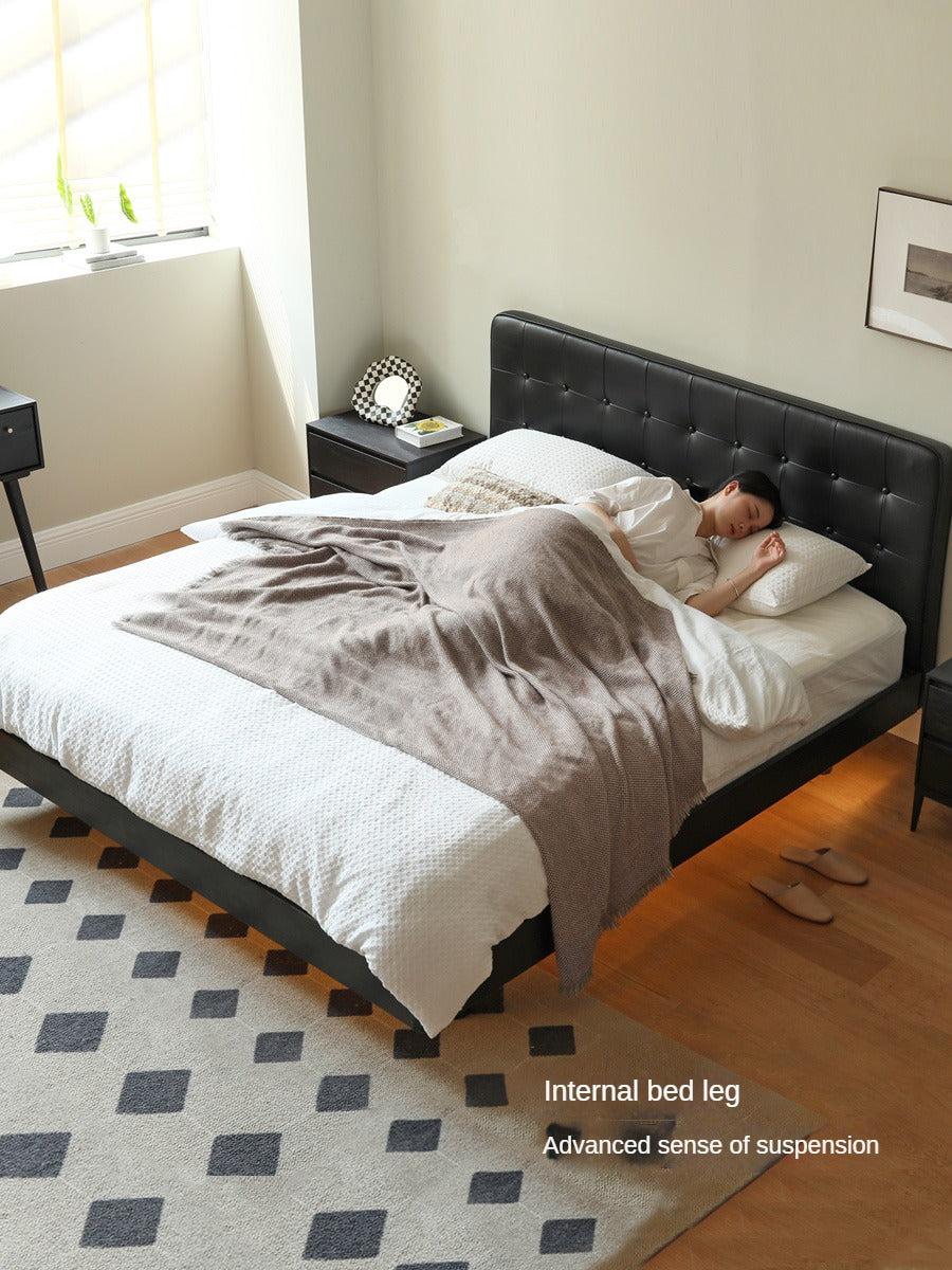 Premium Black Leather Suspension Bed - Luxurious & Durable for Bedroom, Guest Room, or Dorm - Enhances Comfort & Style