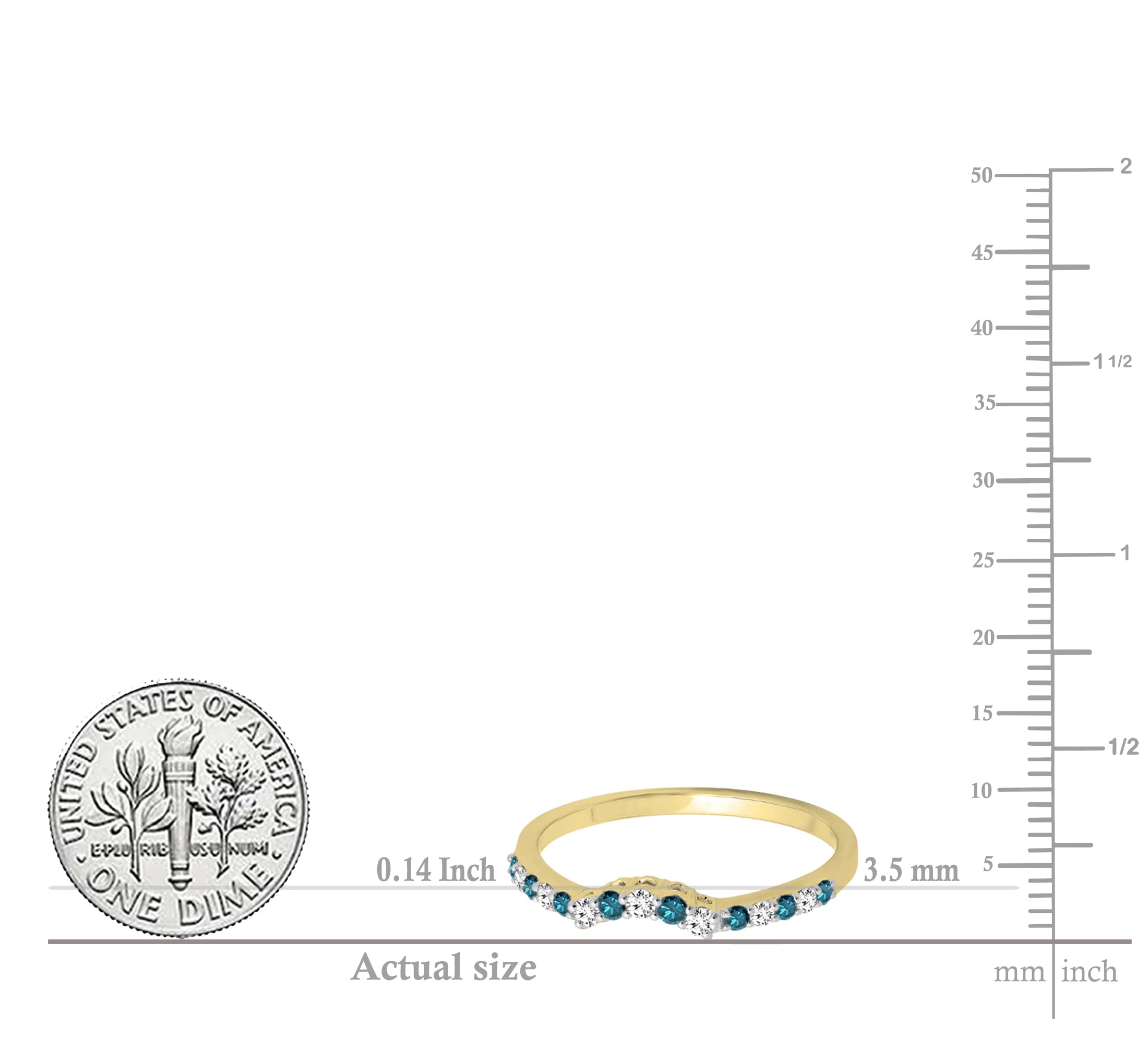 0.30 Cttw Round Blue & White Diamond Stackable Wedding Band for Women - 14K Solid Gold Anniversary Ring - Perfect for Stacking, Bridal Sets & Special Occasions