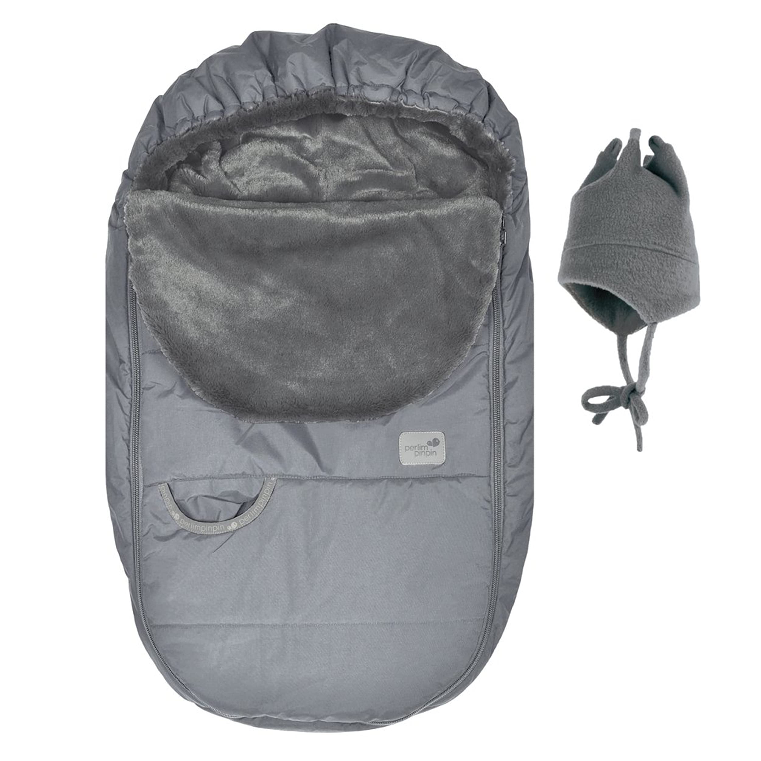 Perlimpinpin Baby Car Seat Cover - Soft Grey Winter Outerwear for Infants & Toddlers - Warm & Cozy Protection for Strollers, Shopping Carts & Car Seats