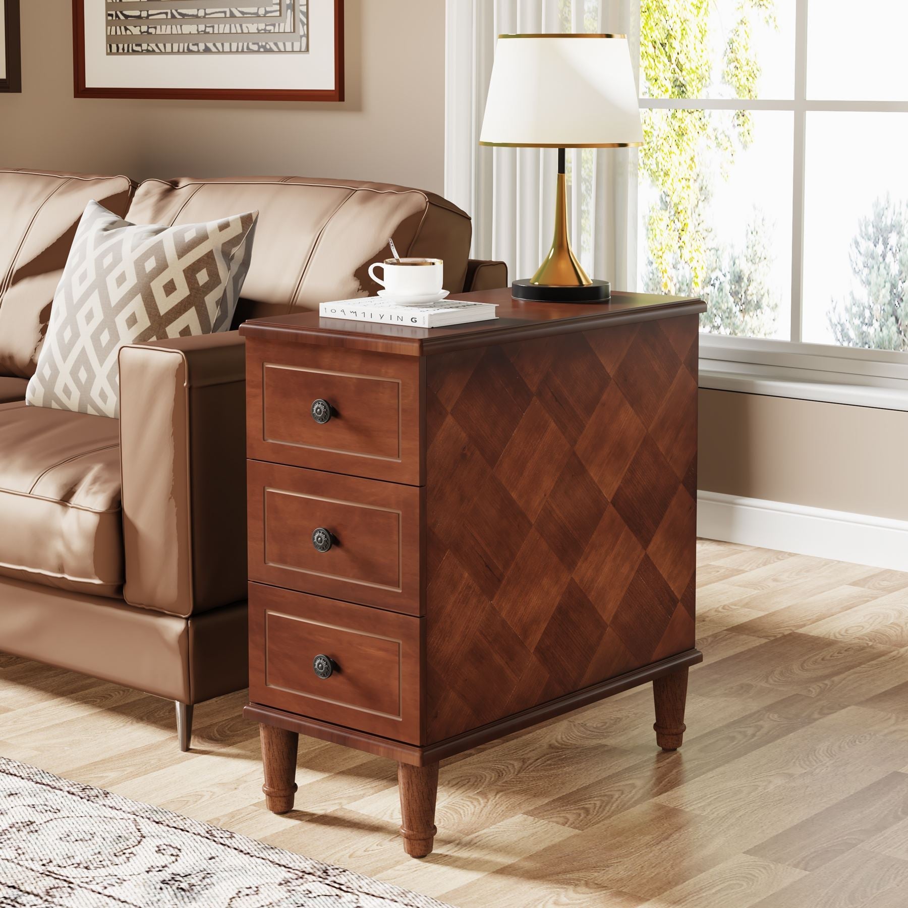 Solid Wood Nightstand with 3 Drawers - Fully Assembled Narrow Bedside Table for Small Spaces | Perfect for Bedrooms, Apartments & Dorm Rooms