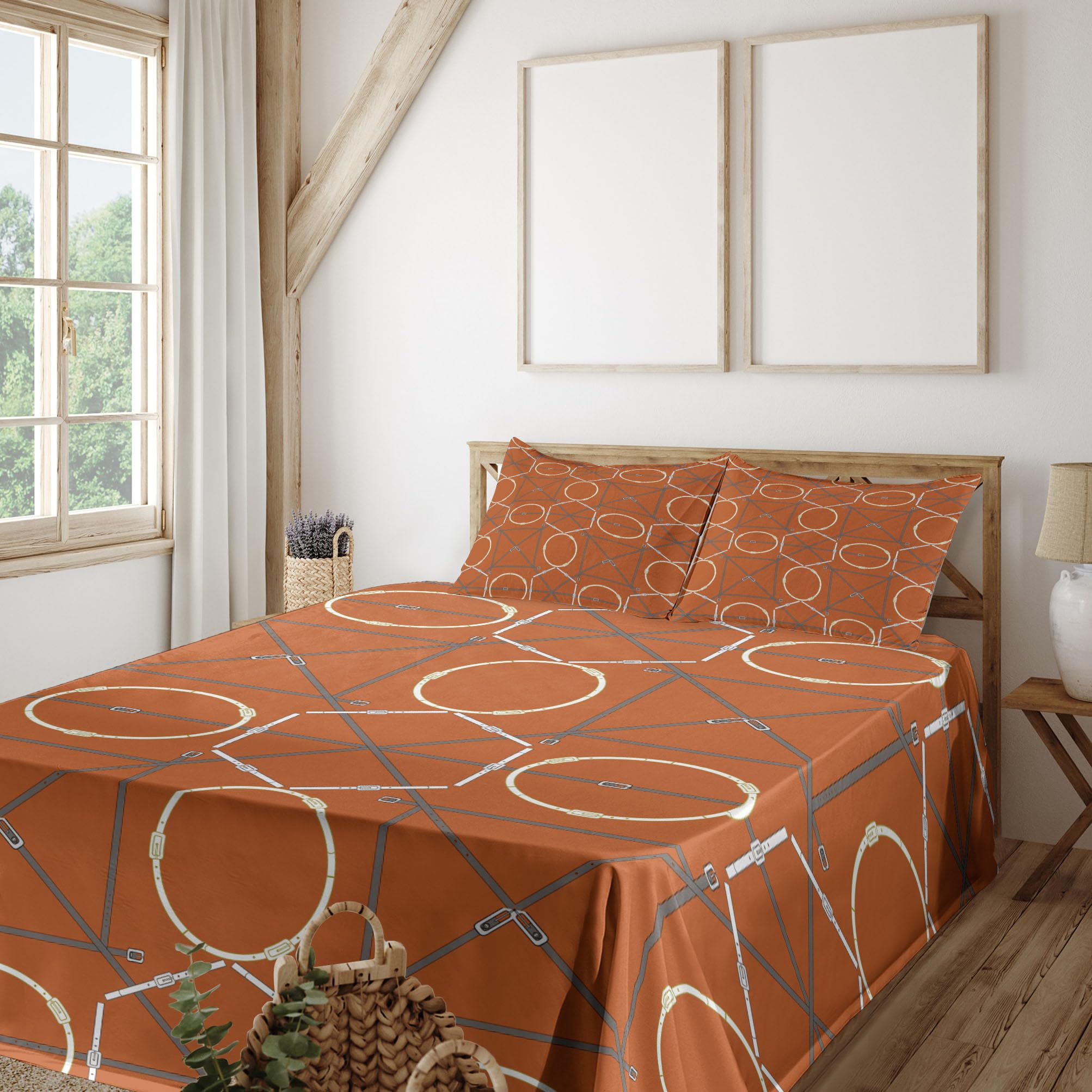 Ambesonne Abstract Geometric Bed Sheet Set - 4 Piece King Size with Fitted Sheet, Flat Sheet & Pillowcases - Modern Male Fashion Inspired Design in Pale Cinnamon & Dimgray - Perfect for Contemporary Bedrooms & Guest Rooms