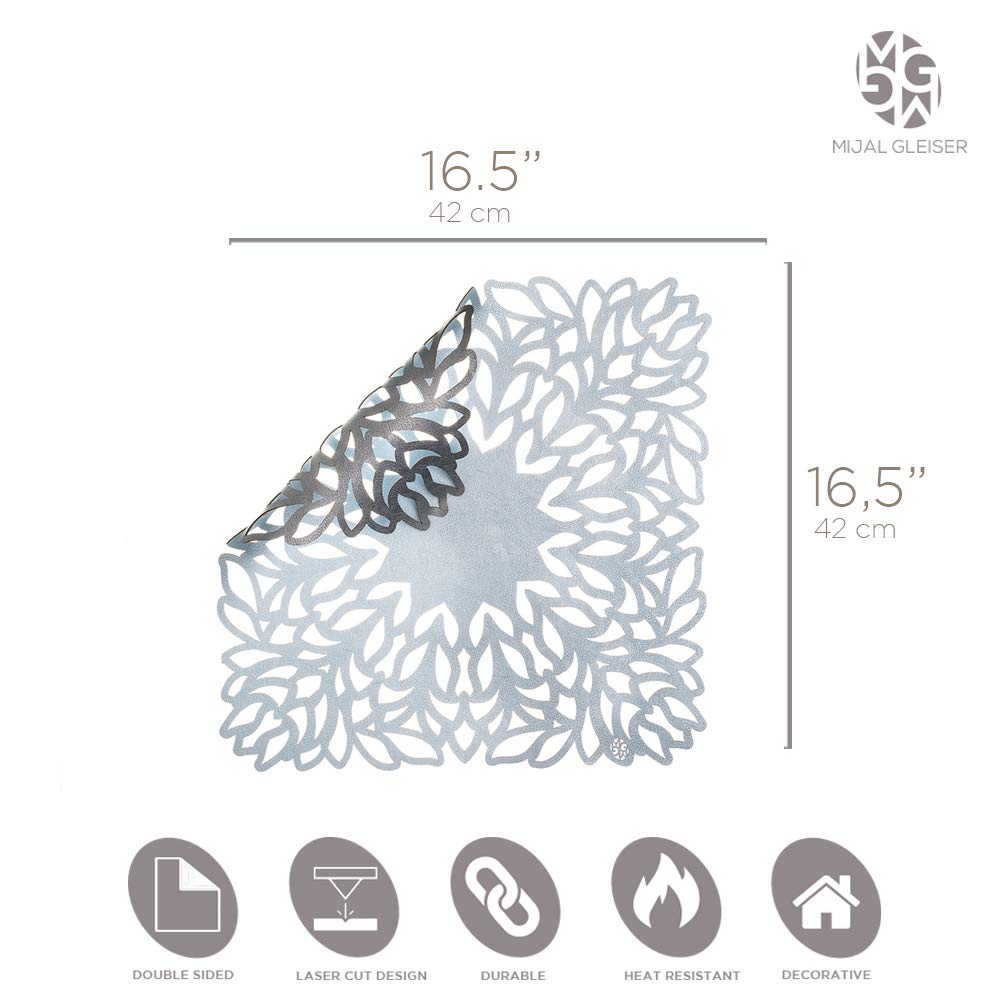 Mijal Gleiser Double Sided Heat Resistant Placemats - Non-Slip, Stain Resistant Table Mats Set of 4 (Sea Flower Collection Baby Blue & Lead Gray) - Perfect for Dining Tables, Kitchen Countertops, and Outdoor Picnics