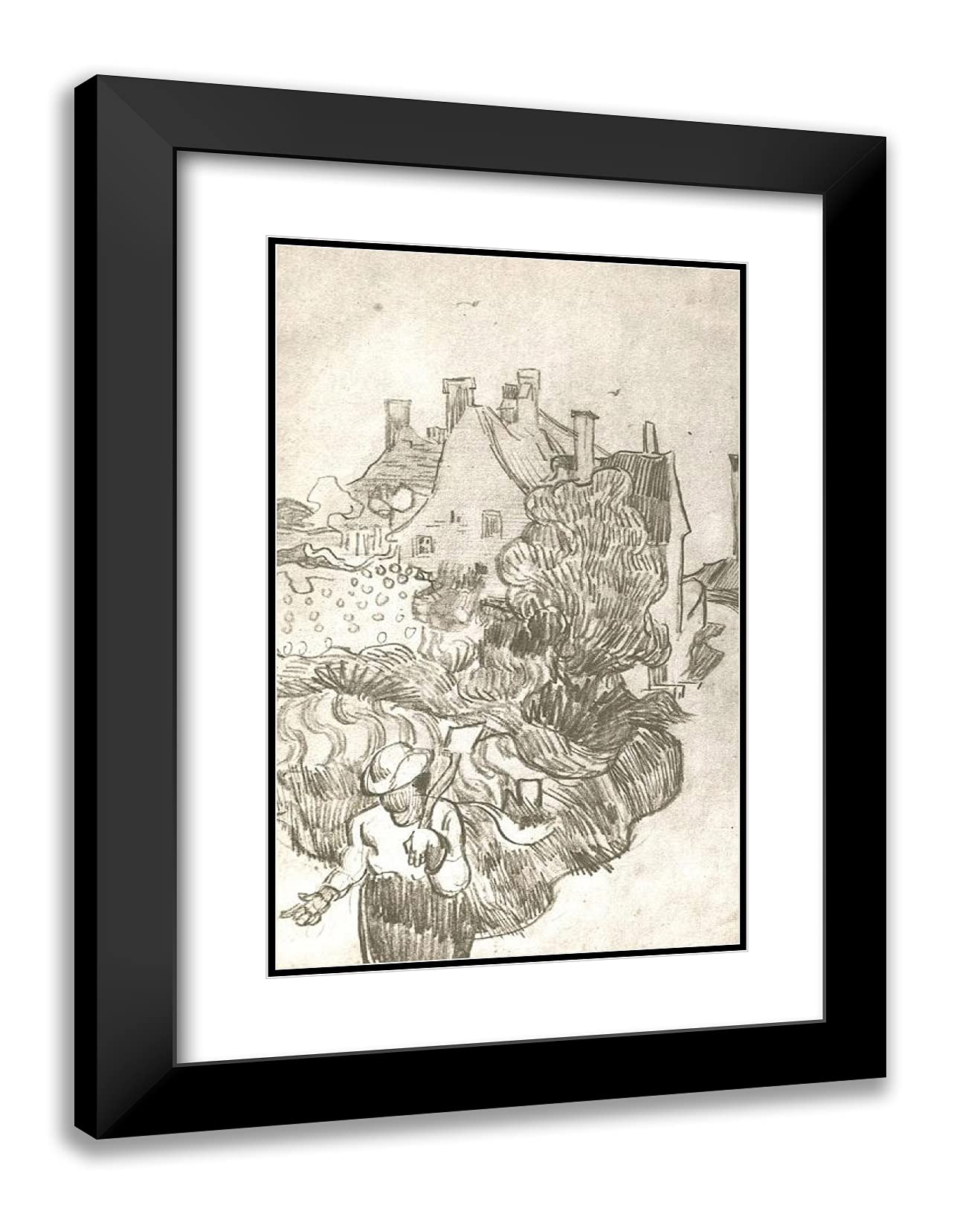 Vincent Van Gogh 'A House at Auvers' 18x24 Inch Black Modern Framed Art Print with Double Matting - Perfect for Living Room, Bedroom & Office Wall Decor