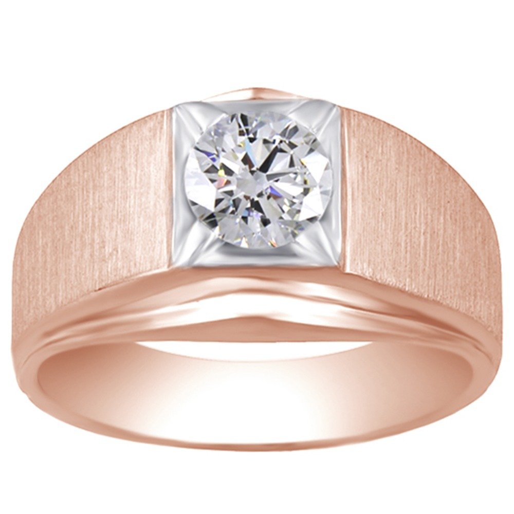 1 Carat Moissanite Round Brilliant Solitaire Ring for Men - 14K Gold Over Sterling Silver - Wedding Band, Engagement Ring & Father's Day Jewelry Gift