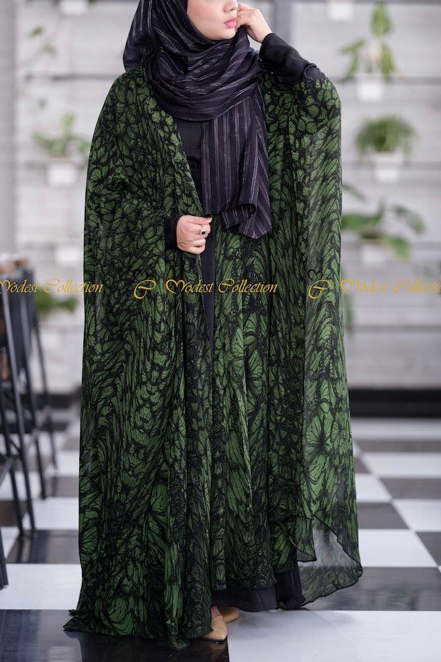 Elegant Roshny Green Abaya Dress for Women - Modest Islamic Prayer Dress for Mosque, Eid & Special Occasions