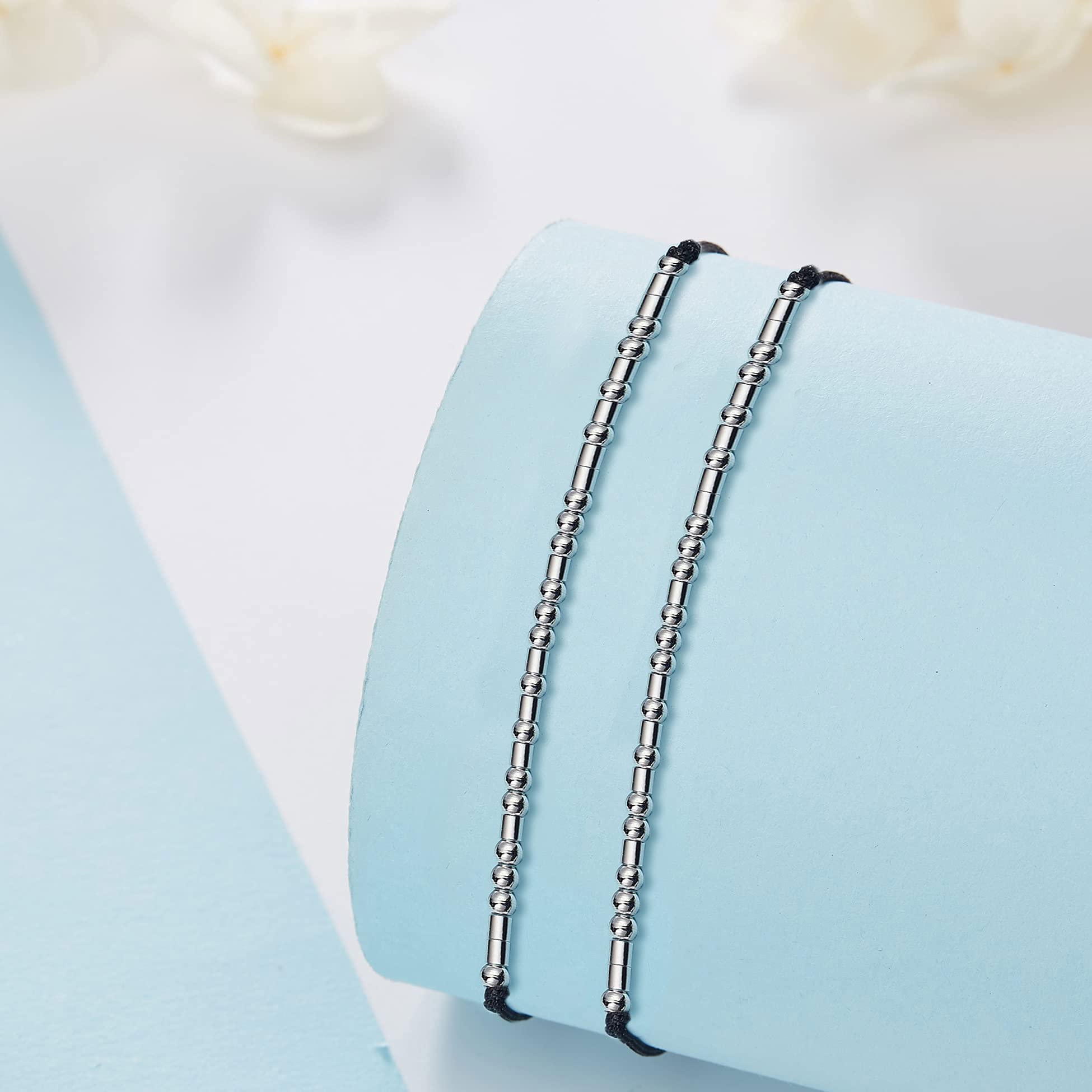 Lcherry Morse Code Friendship Bracelets Set - Funny Inspirational Gifts for Best Friends, Couples (2 Pieces, Pinky Promise Design) - Perfect for Long Distance Relationships, Matching Jewelry for Women & Men