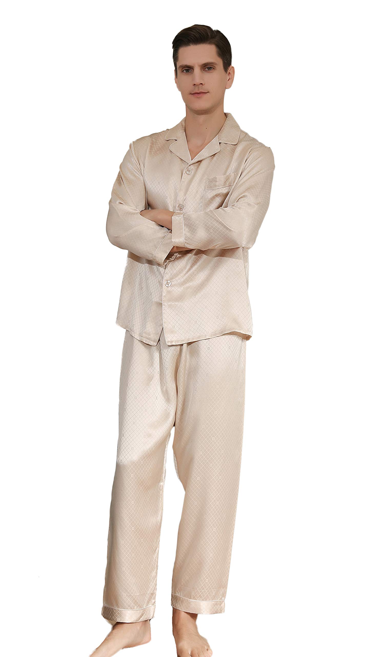 Alexander Mulberry Silk Men's Pajama Set - Long Sleeve Luxury Sleepwear for Comfortable Nights - Perfect for Relaxing at Home, Gifts & Spa Retreats