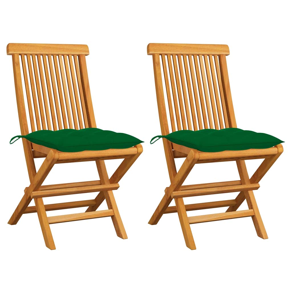 Premium Solid Teak Wood Chairs for Terrace, Patio, Garden & Balcony - 2-Piece Set with Green Cushions | Durable Outdoor Furniture for Relaxing, Entertaining & Enhancing Your Outdoor Space