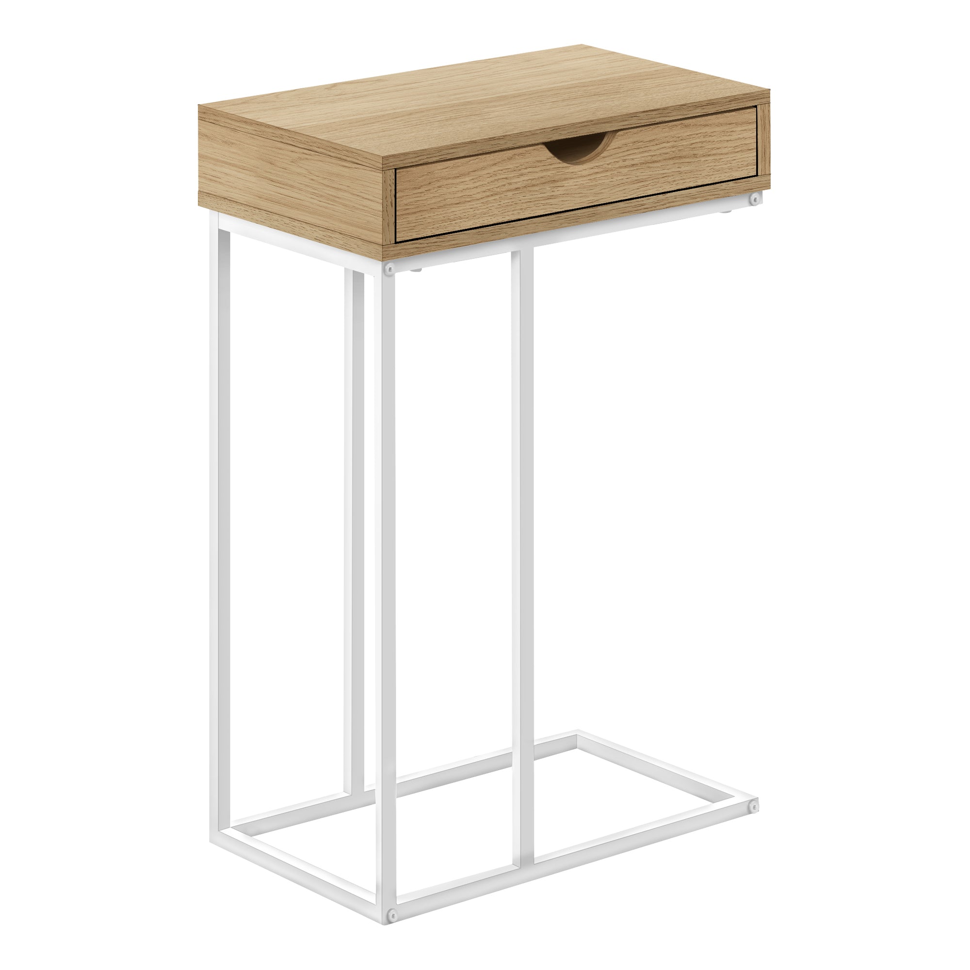 Modern Accent Table - 25 Inch Height, Natural Wood & White Metal Finish - Perfect for Living Room, Bedroom, or Entryway Decor