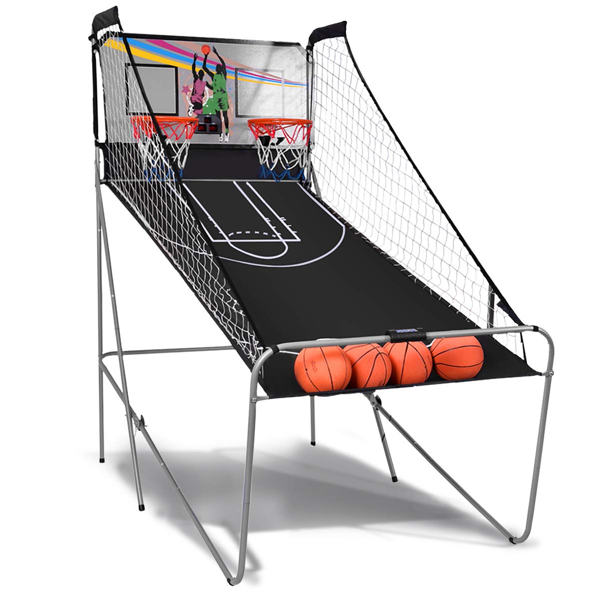 GYMAX Foldable Electronic Arcade Basketball Game - 8 Fun Modes, Real Arcade Sounds, Includes 4 Balls & Air Pump - Perfect for Indoor Family Fun, Kids Parties & Game Room Entertainment
