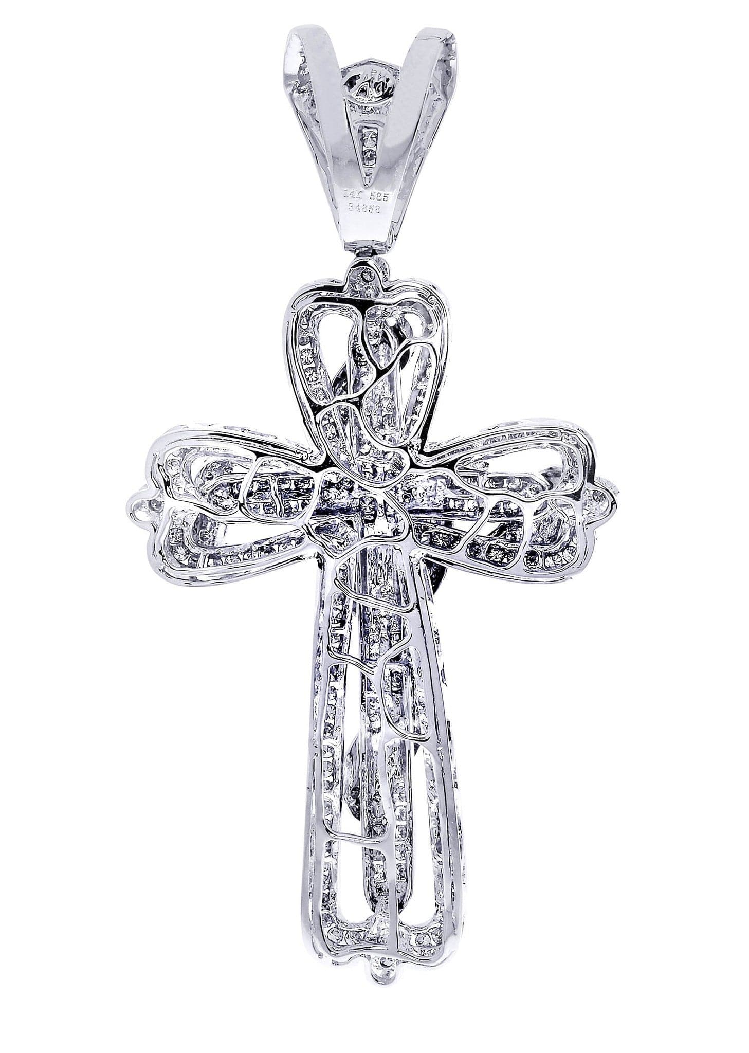 3.34 Carat Diamond Cross Pendant Necklace - 29.13 Grams Solid Gold Religious Jewelry for Women - Perfect for Baptism, First Communion & Special Occasions
