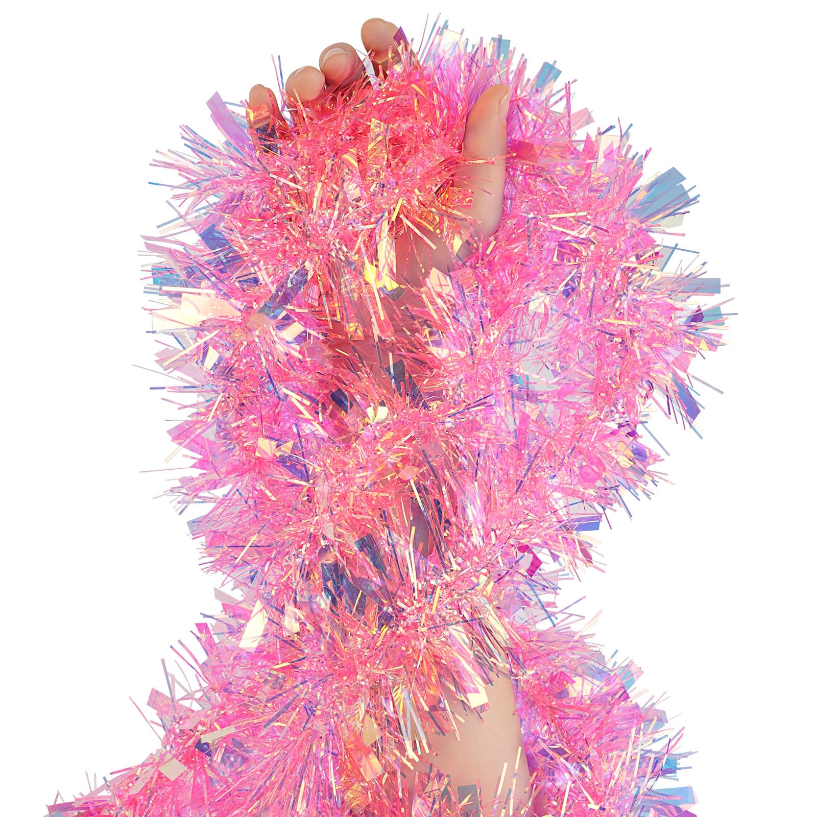 CCINEE 32.8 Feet Pink Easter Tinsel Garland - Glitter Metallic Twist Garland for Easter, Valentine's Day, Wicked Party & Fireplace Decor | Spring Home Decor, Holiday Party Supplies, Festive Wall Hanging