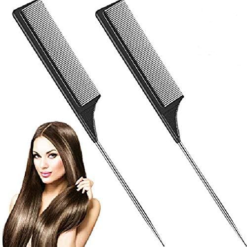 ZAUKY 2 Pack Carbon Fiber Tail Combs - Professional Teasing & Styling Combs for Hairdressers, Salon & Home Use - Perfect for Hair Styling, Detangling & Sectioning (Black)