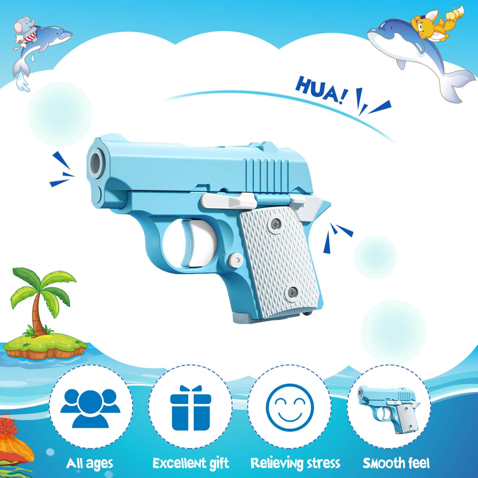 3D Gravity Mini 1911 Fidget Pistol Toy - Stress Relief Sensory Toys for Adults & Kids with ADHD/Anxiety - Blue & White - Perfect for Office, Classroom & Travel Stress Relief