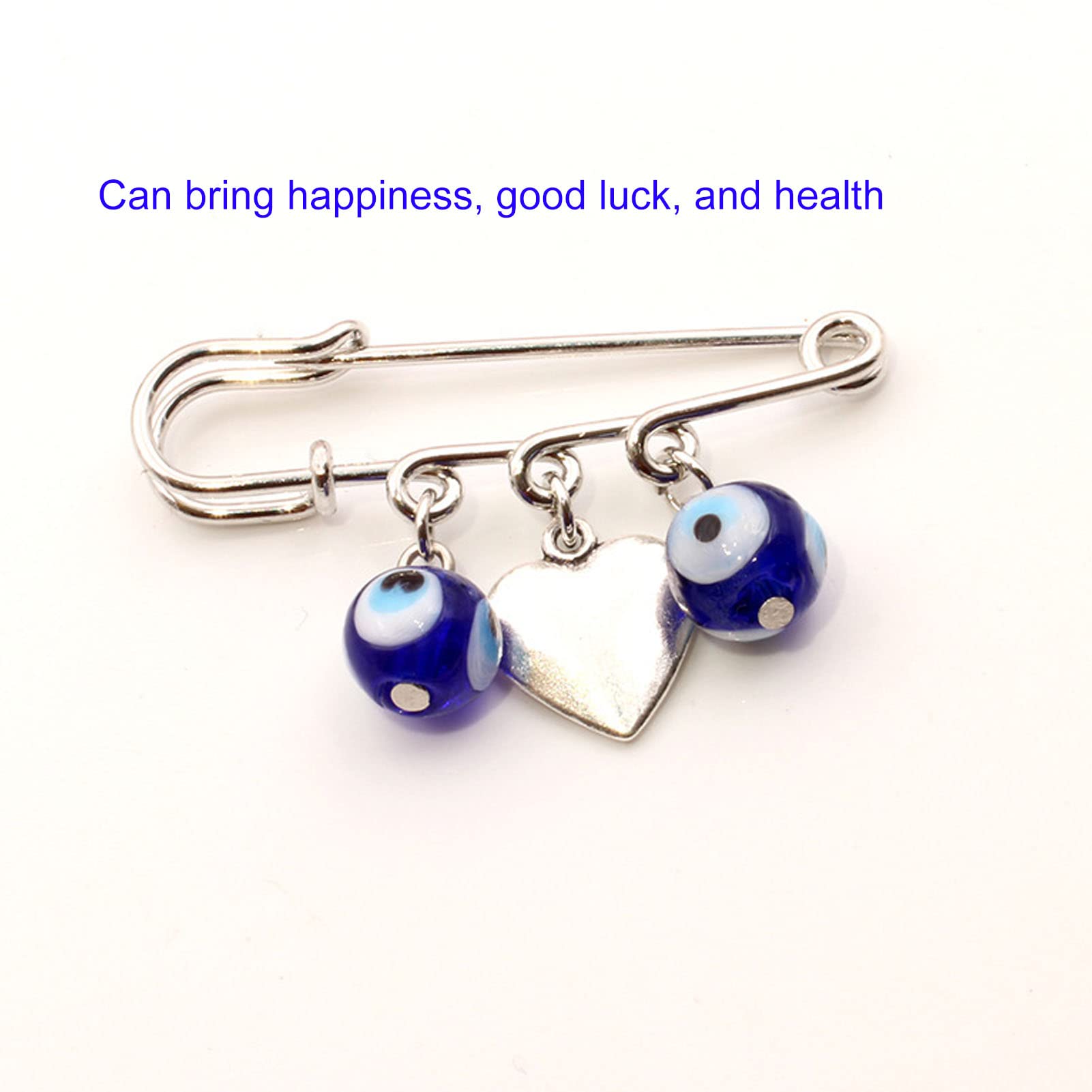 10pcs Blue Evil Eye Brooch Pins - Silver Heart Safety Pins for Women's Clothing & Dresses