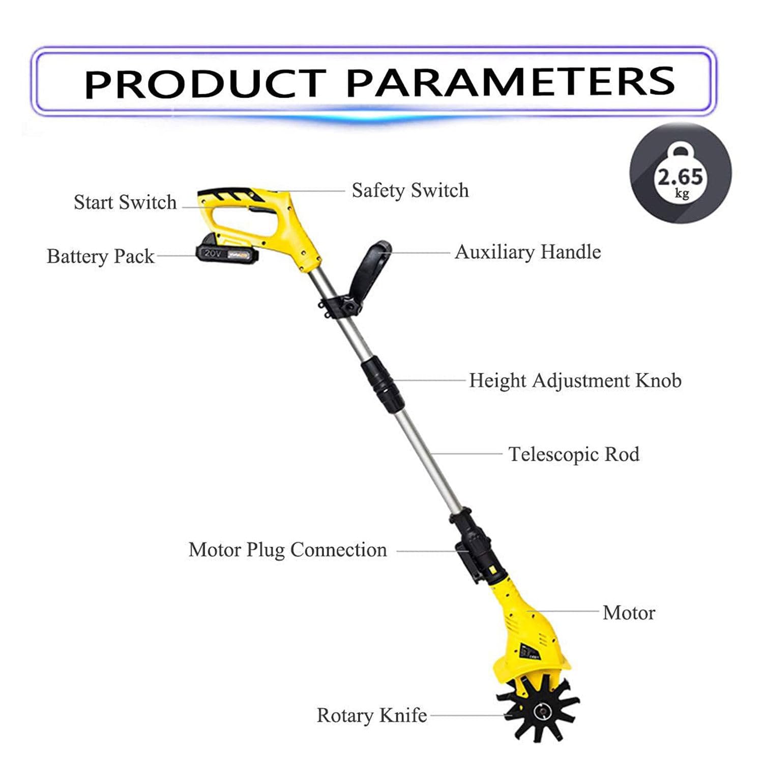 20V Cordless Electric Garden Tiller - Rechargeable Lithium Battery Hand Cultivator for Soil, Vegetable Plots & Small Gardens | Portable Rotavator for Weeding, Planting & Landscaping (220V)