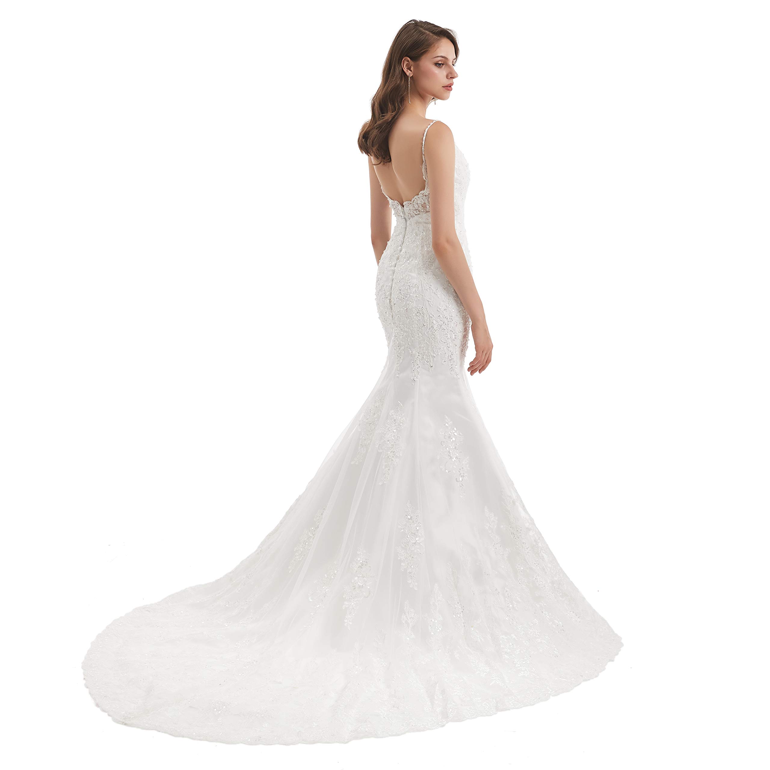 Elegant Datangep Women's Lace Applique Mermaid Wedding Dress - Perfect for Beach, Church & Formal Wedding Ceremonies