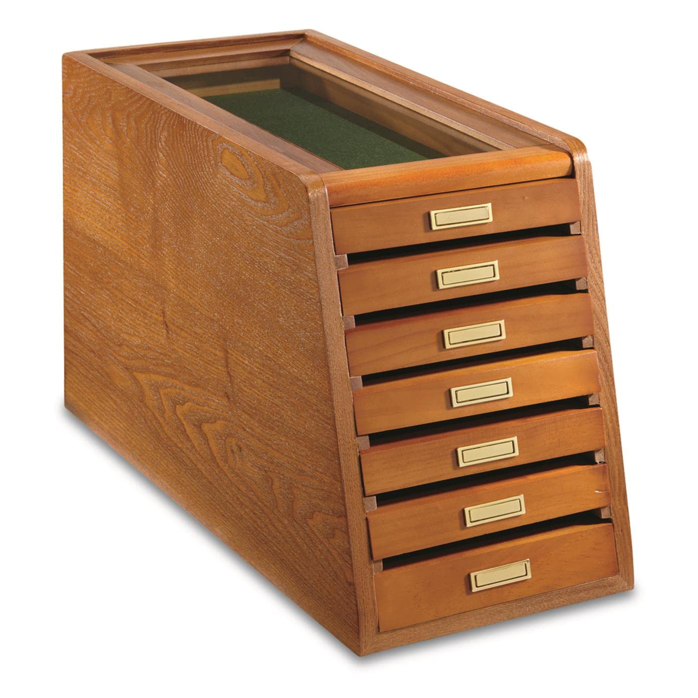 CASTLECREEK 7-Drawer Wooden Collector's Cabinet Display Case - Oak Storage Organizer for Collectibles, Coins, Jewelry & Memorabilia - Perfect for Home, Office or Museum Display