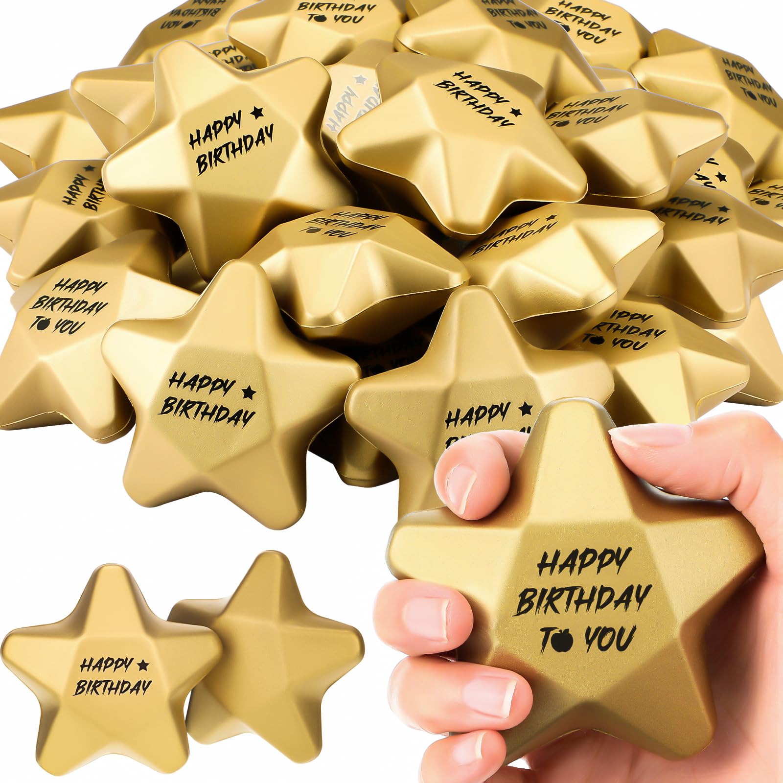 24-Pack 3.1 Inch Gold Star Stress Balls - Mini Foam Stress Relief Toys for Adults, Bulk Office Party Favors, Coworker Gifts, School Awards & Goodie Bag Stuffers - Perfect for Birthdays, Team Events & Anxiety Relief