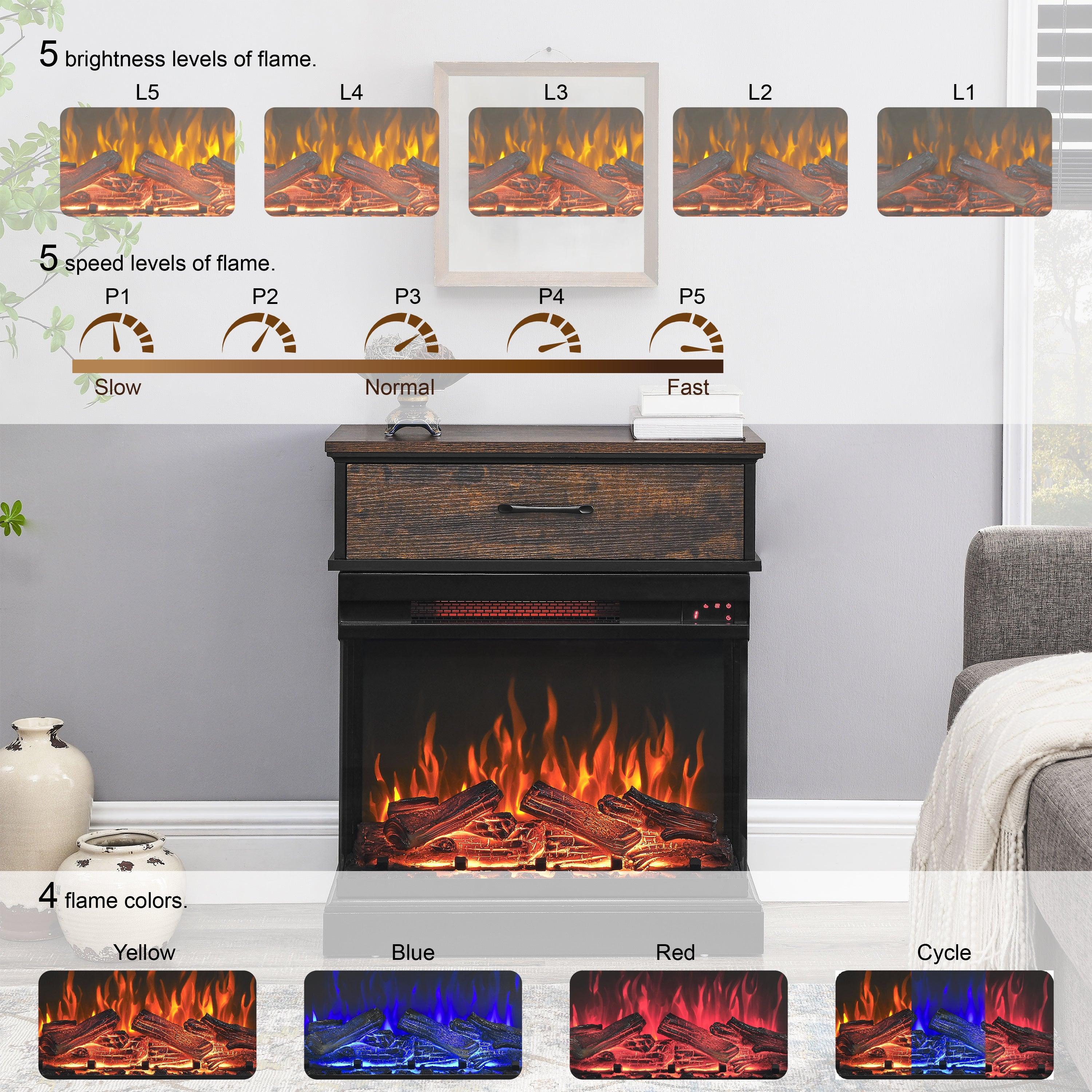 25 Inch Modern Stand Side Table with 3-Sided Glass Electric Fireplace - Perfect for Living Room, Bedroom, or Office Ambiance
