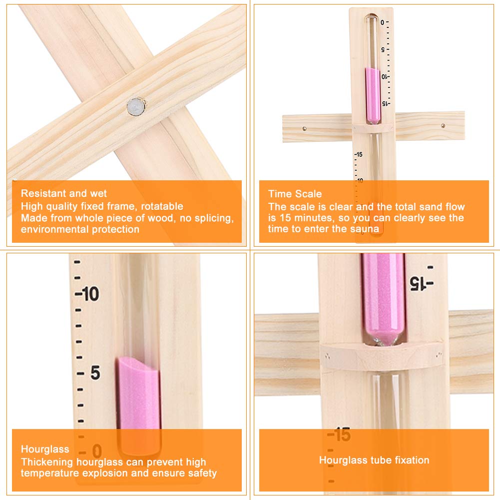 15 Minute Wooden Hourglass Sand Timer - Rotating Sand Clock for Sauna, Spa & Relaxation - Heat Resistant Sandglass - Perfect for Meditation, Yoga & Home Décor