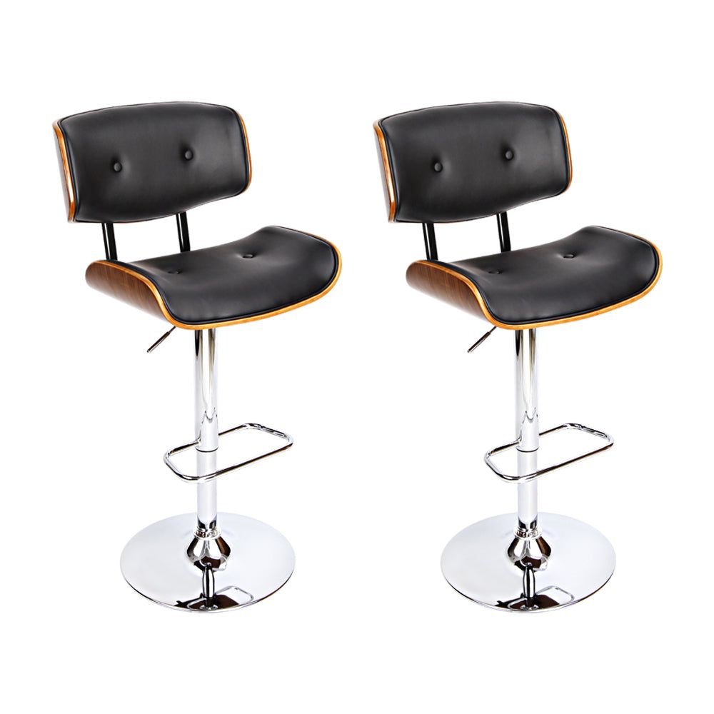 Adjustable Height 2-Pack Black Leather Bar Stools with Gas Lift Mechanism - Perfect for Kitchen Islands, Bars, and Home Decor