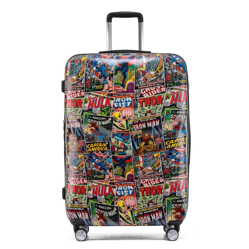 Marvel Comics Large Hard-Sided Suitcase - Spiderman Avengers Design, 28 Inch Checked Luggage for Travel, Cosplay & Superhero Fans