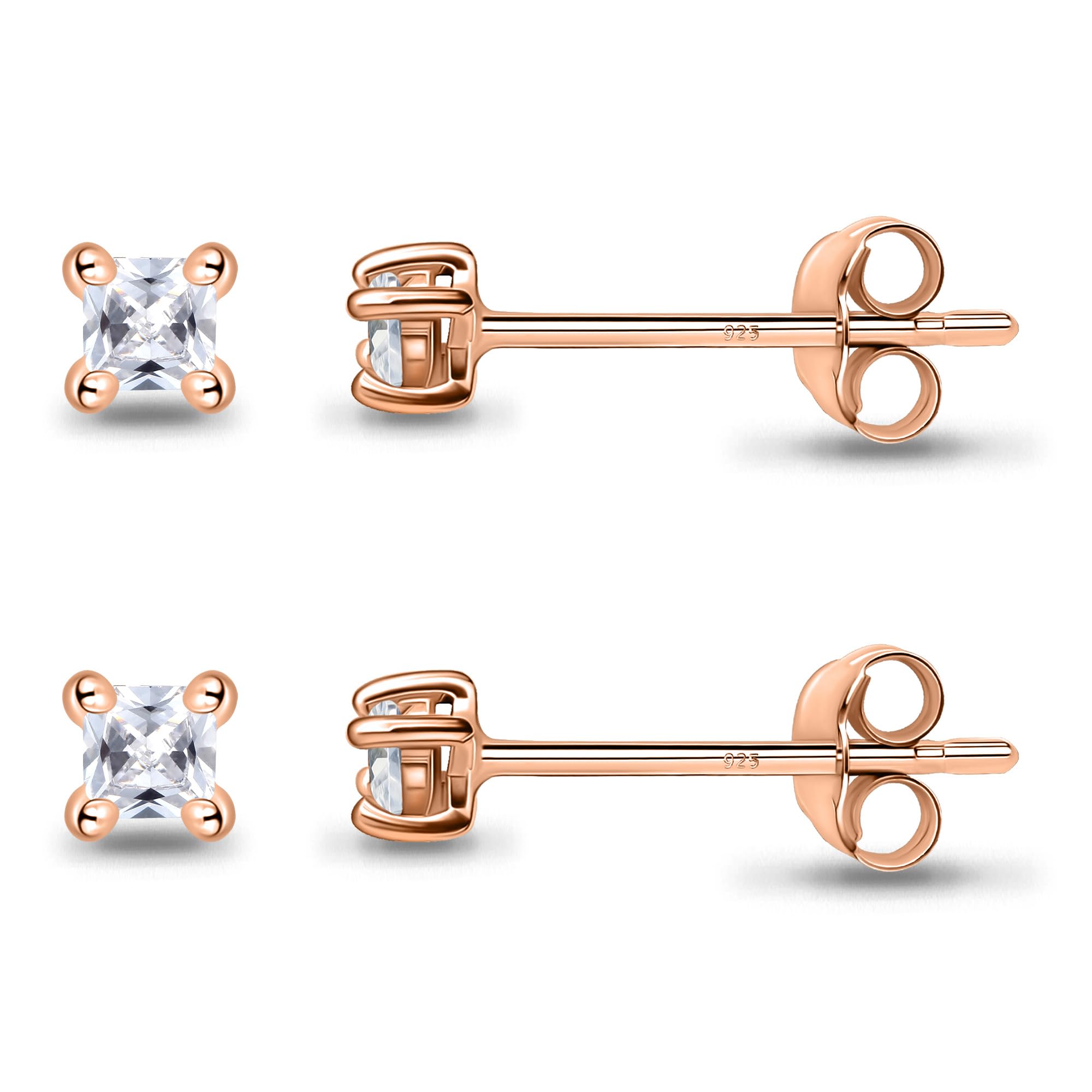 2mm Sterling Silver Princess-Cut CZ Cartilage Stud Earrings Set for Women & Men - Perfect for Helix, Tragus & Conch Piercings
