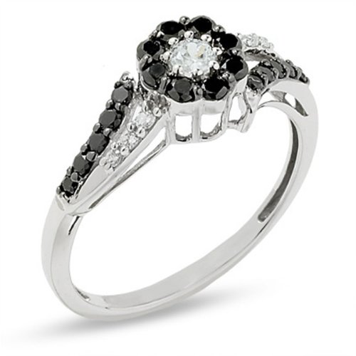 Dazzlingrock Collection 0.60 Cttw 10k White Gold Round Black & White Diamond Women's Engagement Promise Ring - Elegant Jewelry Gift for Her, Perfect for Proposals, Anniversaries & Special Occasions