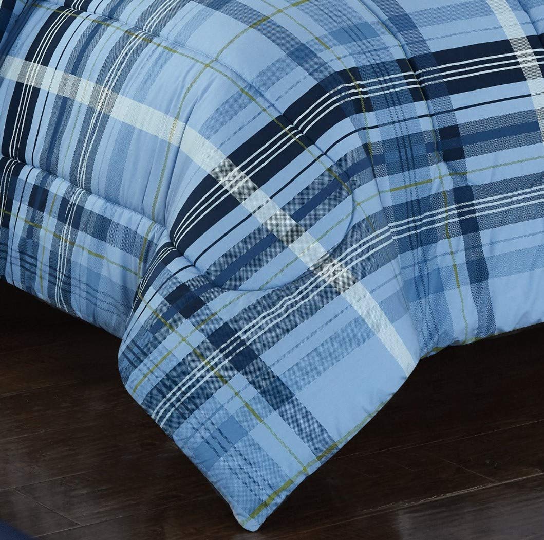 Idea Nouva Blue Plaid Comforter Set - Soft & Cozy Bedding for All Seasons | Perfect for Guest Rooms, Dorms & Master Bedrooms