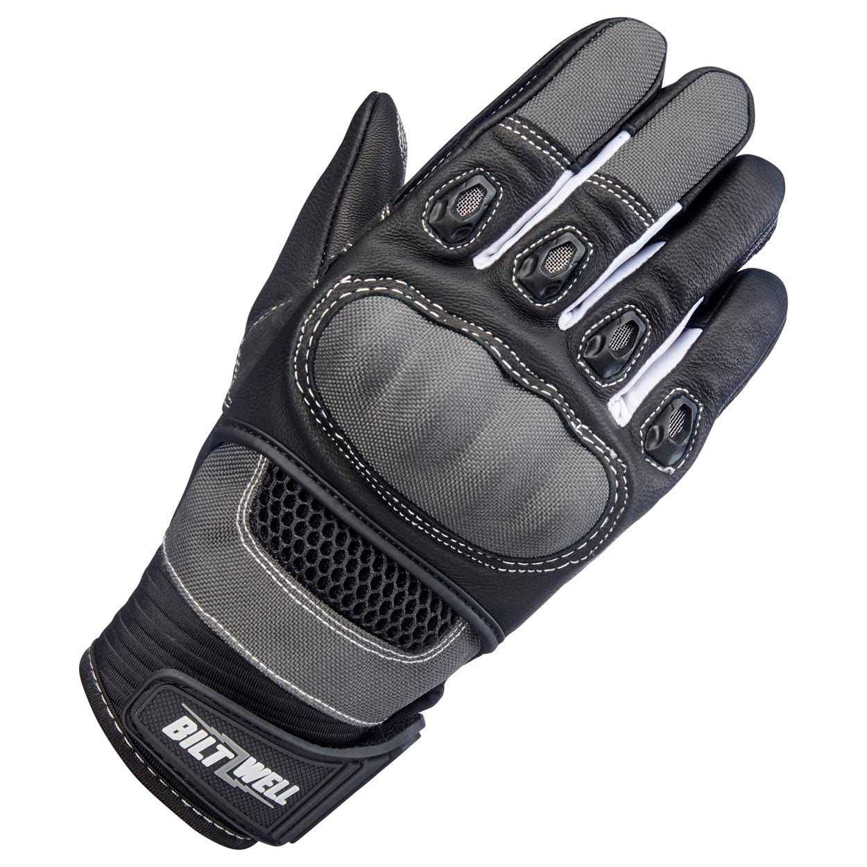 Biltwell Bridgeport CE Certified Motorcycle Gloves with Knuckle Guard & Impact Protection - Grey Black | Finger Vents for Breathability | Ideal for Riding, Commuting & Adventure Motorcycling