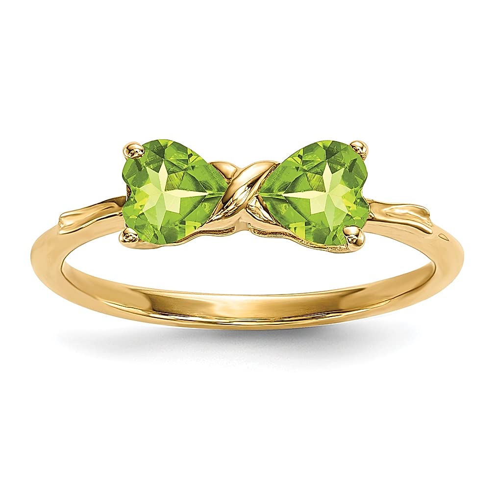 14K Yellow Gold Green Peridot Bow Band Ring - Size 7.00 August Birthstone Jewelry for Women | Elegant Gift for Her, Perfect for Birthdays, Anniversaries & Special Occasions