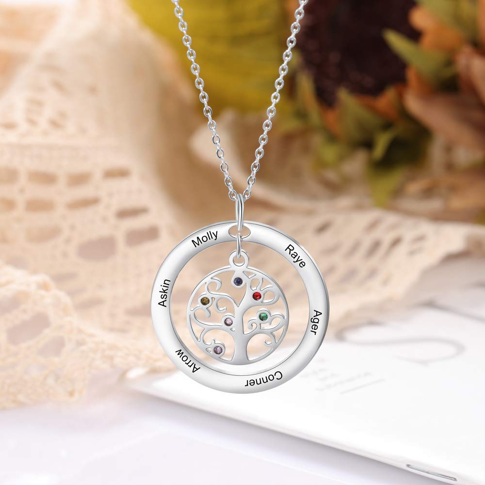 Personalized Tree of Life Necklace for Women - Custom Mother's Pendant with 6 Simulated Birthstones & Engraved Names - Unique Gift for Mom, Grandmother, Wife - Perfect for Mother's Day, Birthday, Anniversary & Family Celebrations