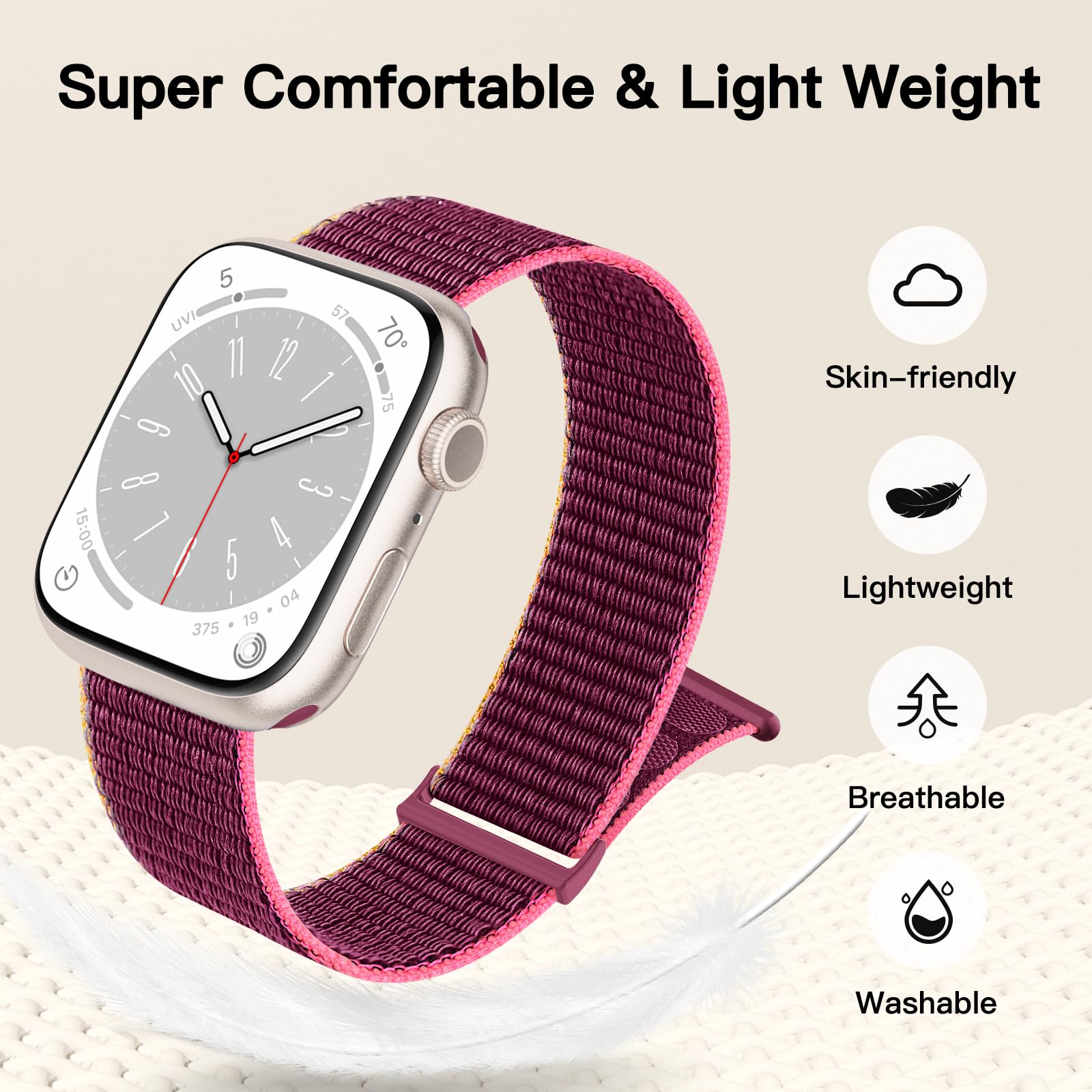 Premium Soft Nylon Replacement Watch Band Compatible with Apple Watch 38mm 40mm 41mm 42mm (Series 10/9/8/7/6/5/4/3/2/1/SE) - Unisex Adjustable Sport Strap for Gym, Running & Everyday Wear