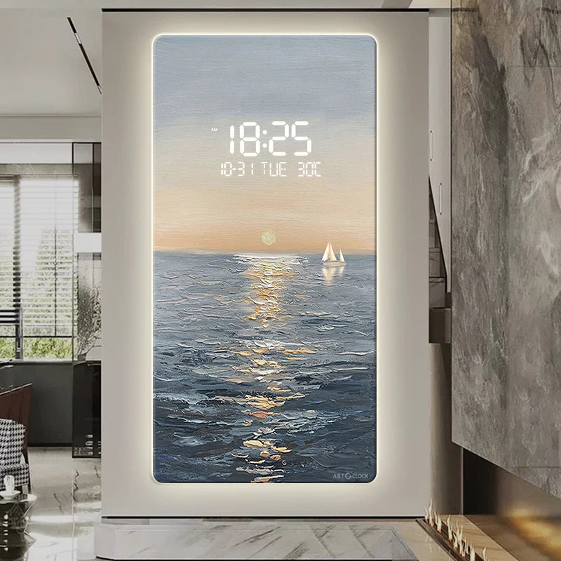 Modern Abstract Art Digital Wall Clock - Stylish Home & Office Decor for Living Room, Bedroom, Kitchen | Silent LED Display with Date & Temperature